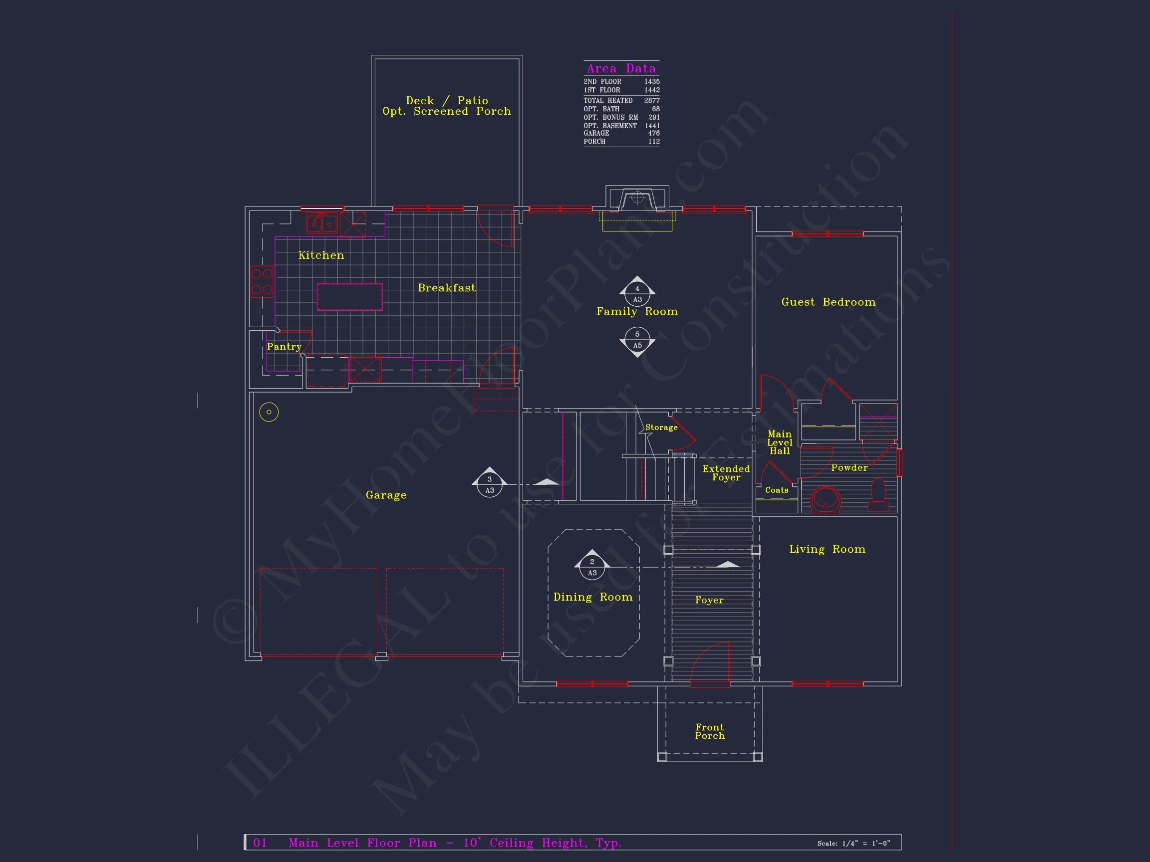 Colonial Revival house Plan - 4 Bed, 4 Bath, with CAD Designs