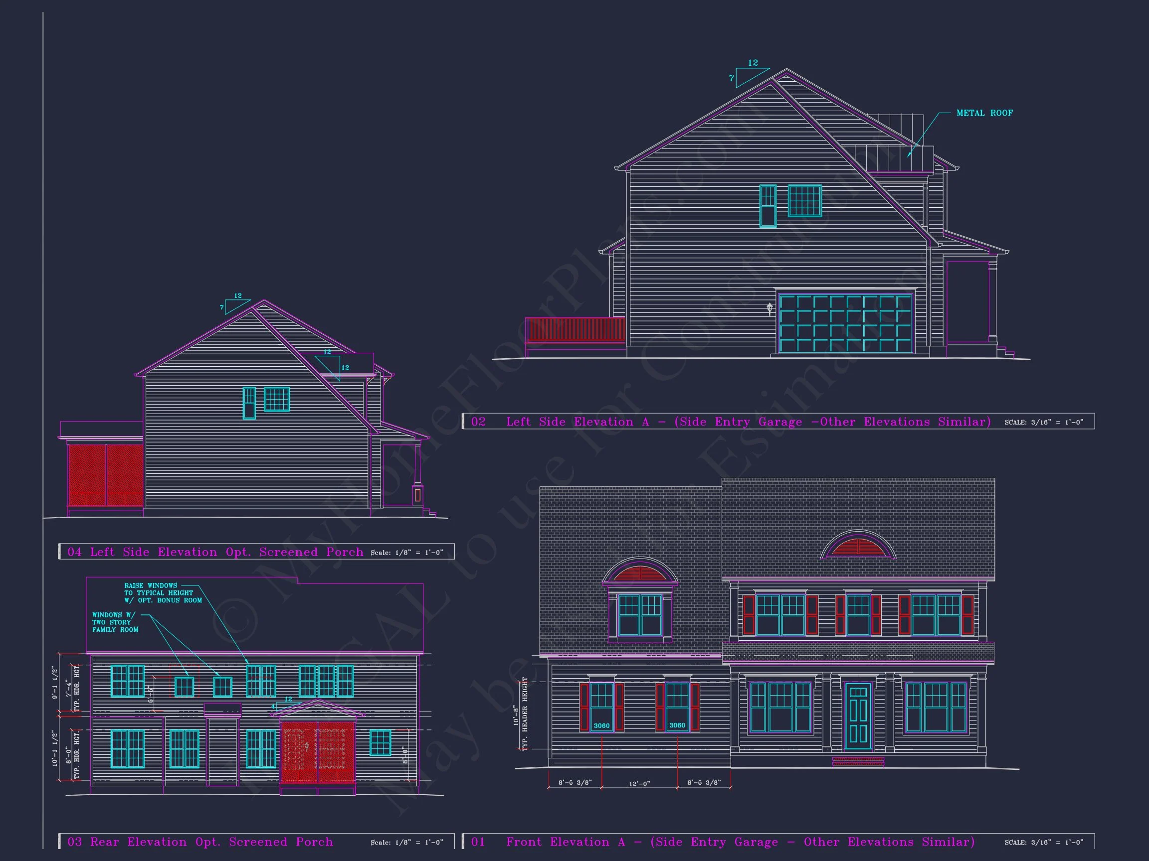 Colonial Revival house Plan - 4 Bed, 4 Bath, with CAD Designs