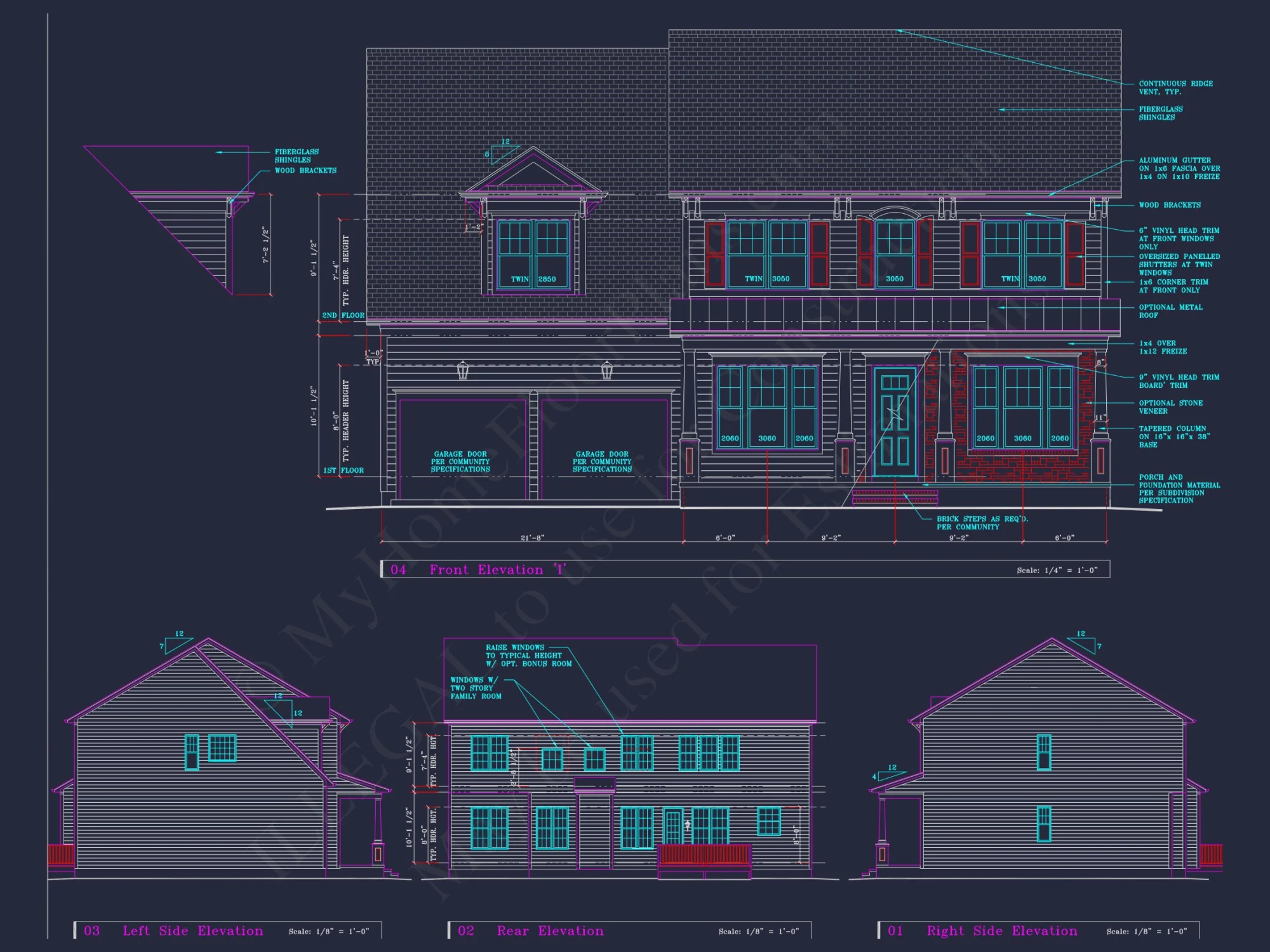 Colonial Revival house Plan - 4 Bed, 4 Bath, with CAD Designs