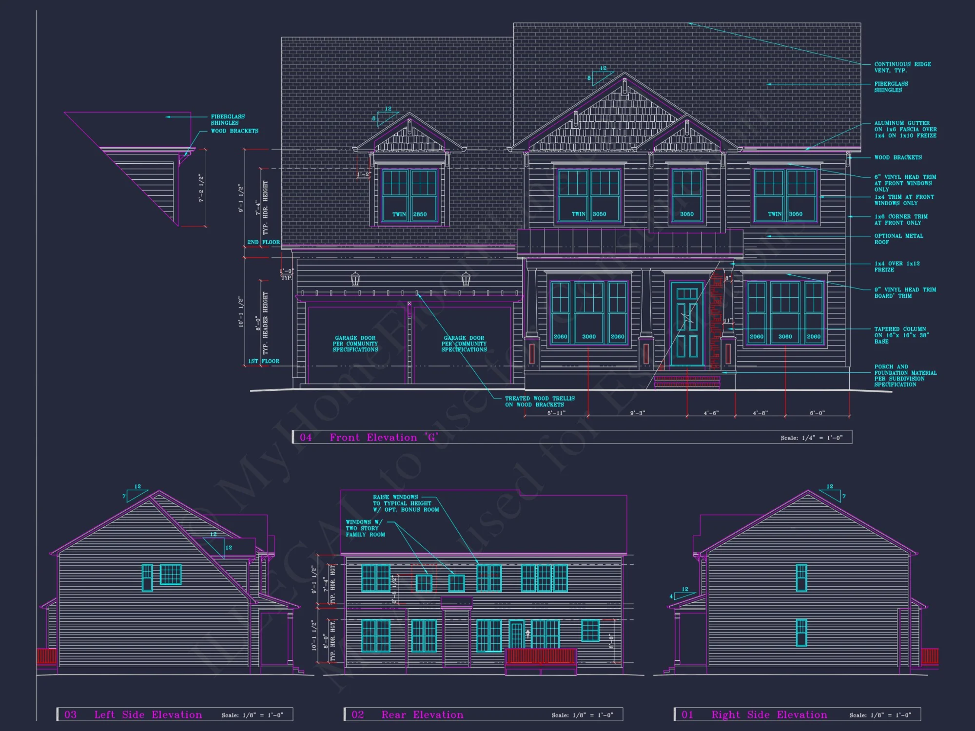Colonial Revival house Plan - 4 Bed, 4 Bath, with CAD Designs