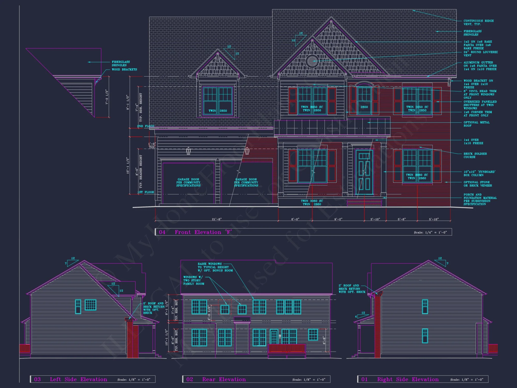 Colonial Revival house Plan - 4 Bed, 4 Bath, with CAD Designs