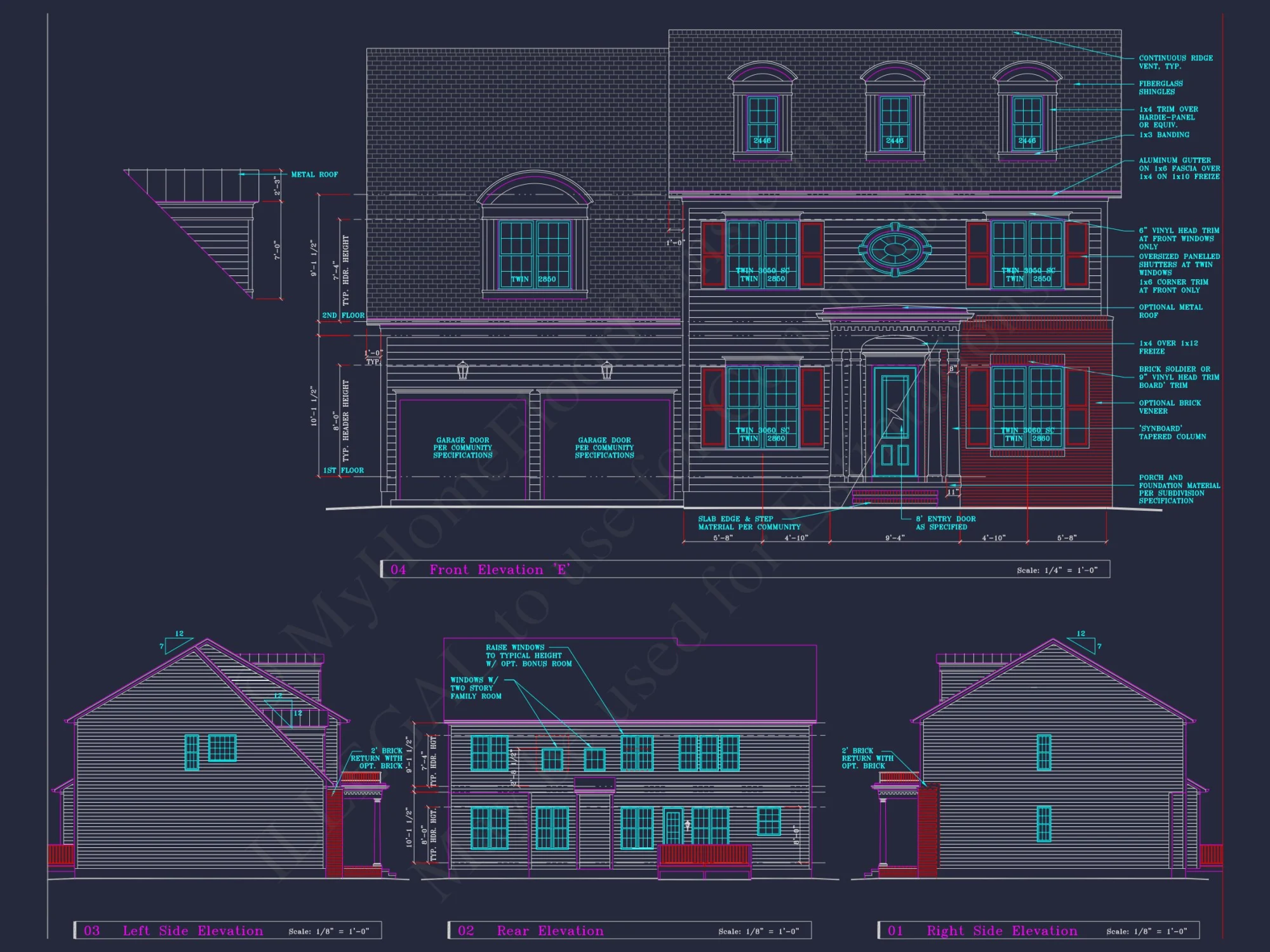 Colonial Revival house Plan - 4 Bed, 4 Bath, with CAD Designs