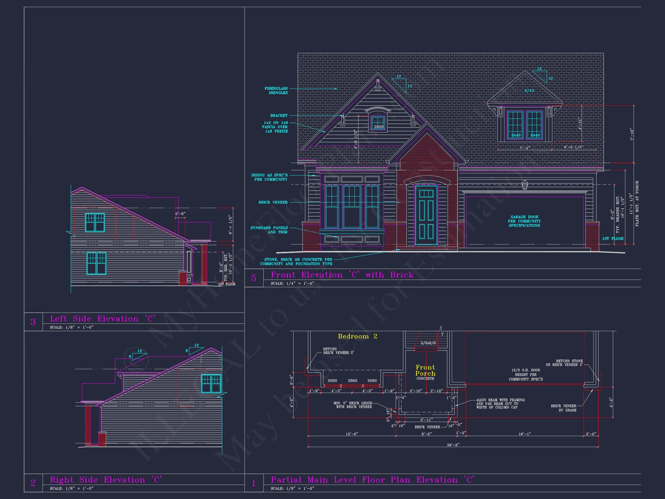 Craftsman house Plan with 3 Bedrooms and 2-Car Garage Design