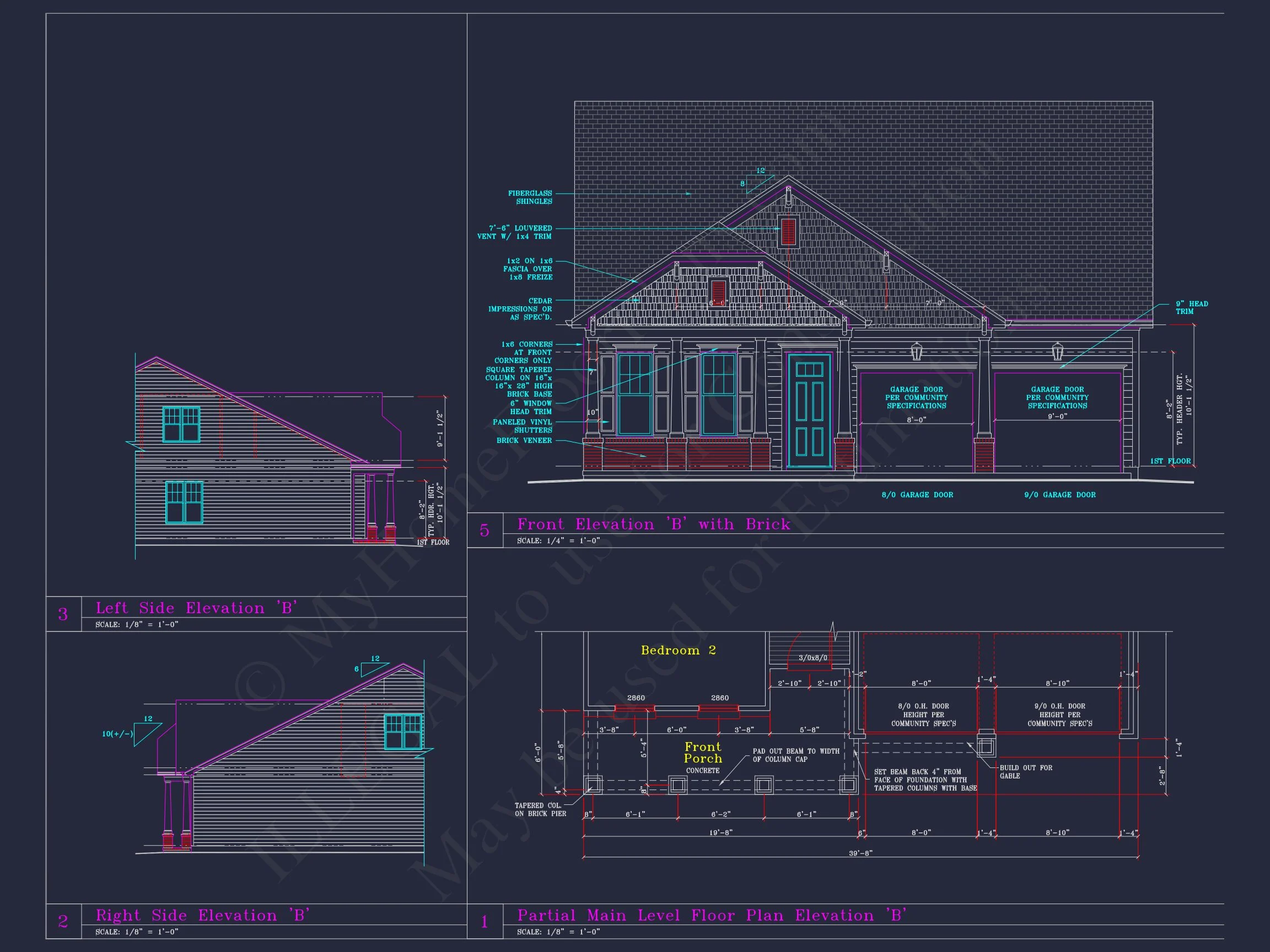 Craftsman house Plan with 3 Bedrooms and 2-Car Garage Design