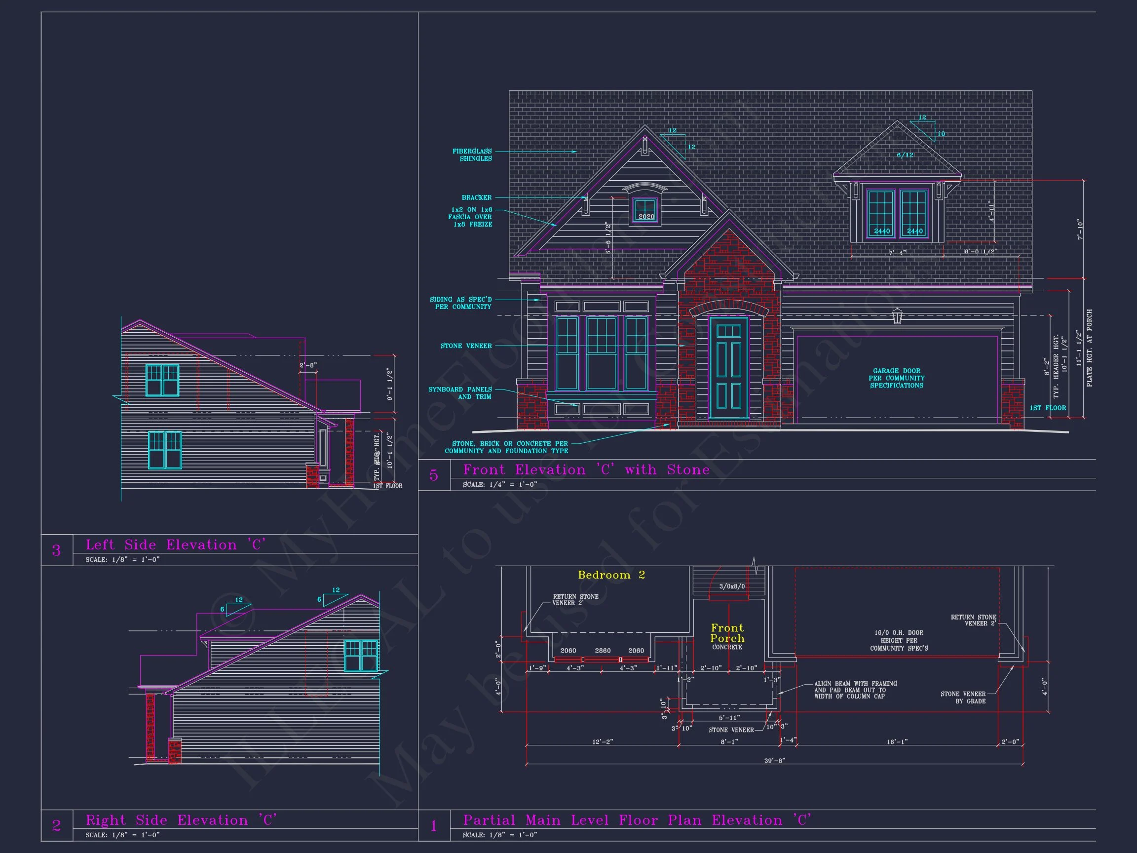 Craftsman house Plan with 3 Bedrooms and 2-Car Garage Design