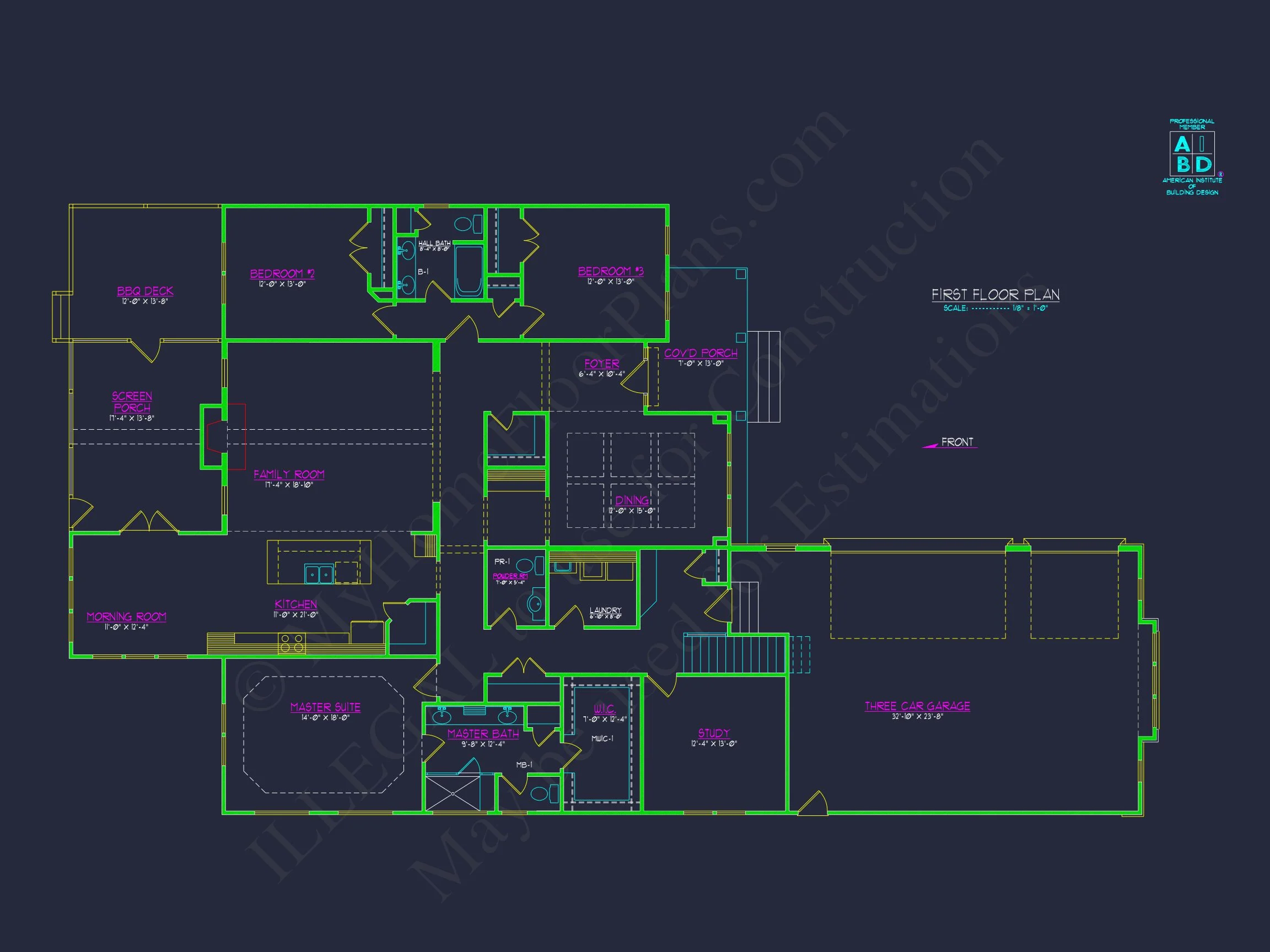 Modern house Floor Plan with CAD Blueprint for 2-Story Design