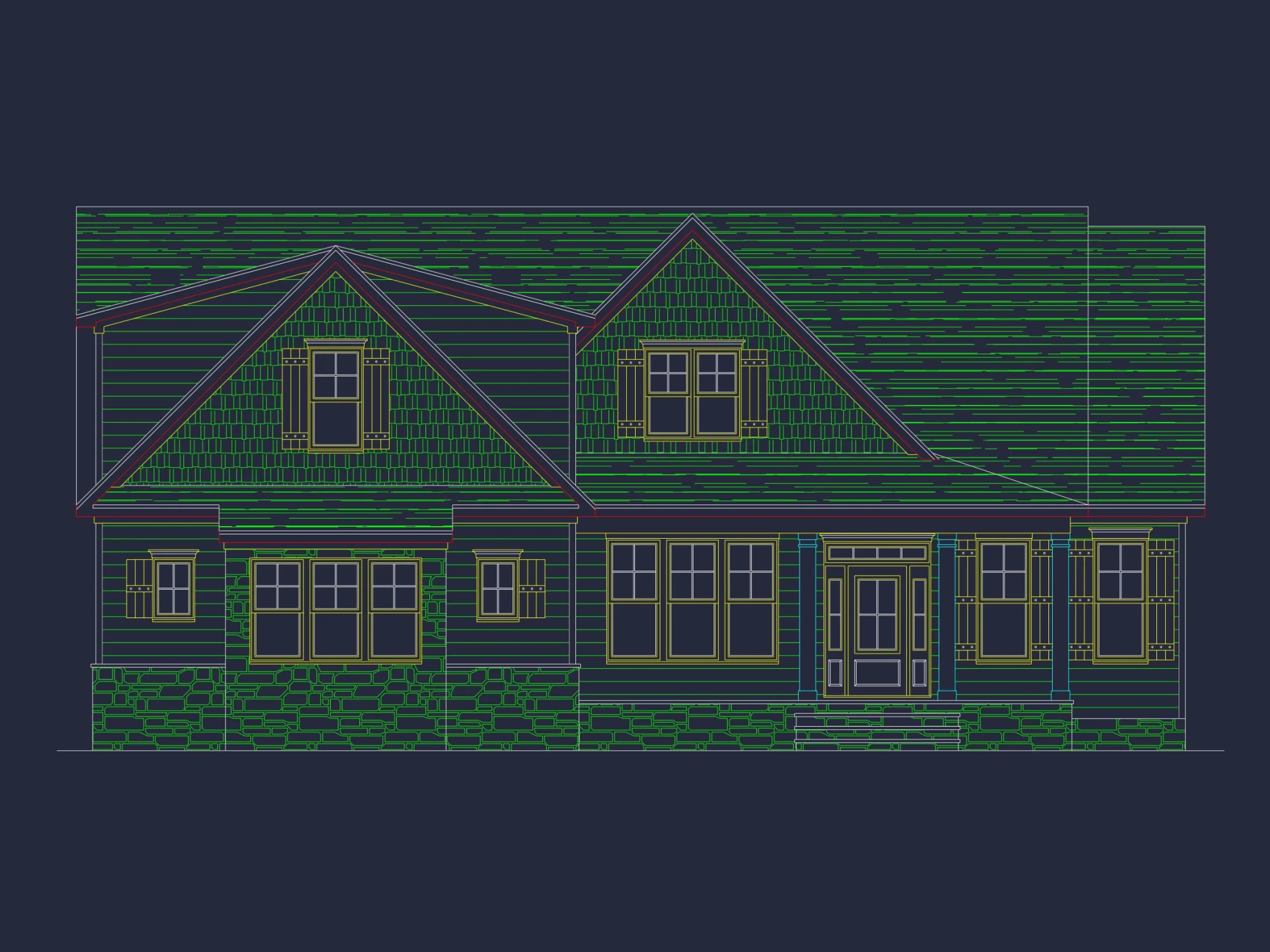 Modern house Floor Plan with CAD Blueprint for 2-Story Design