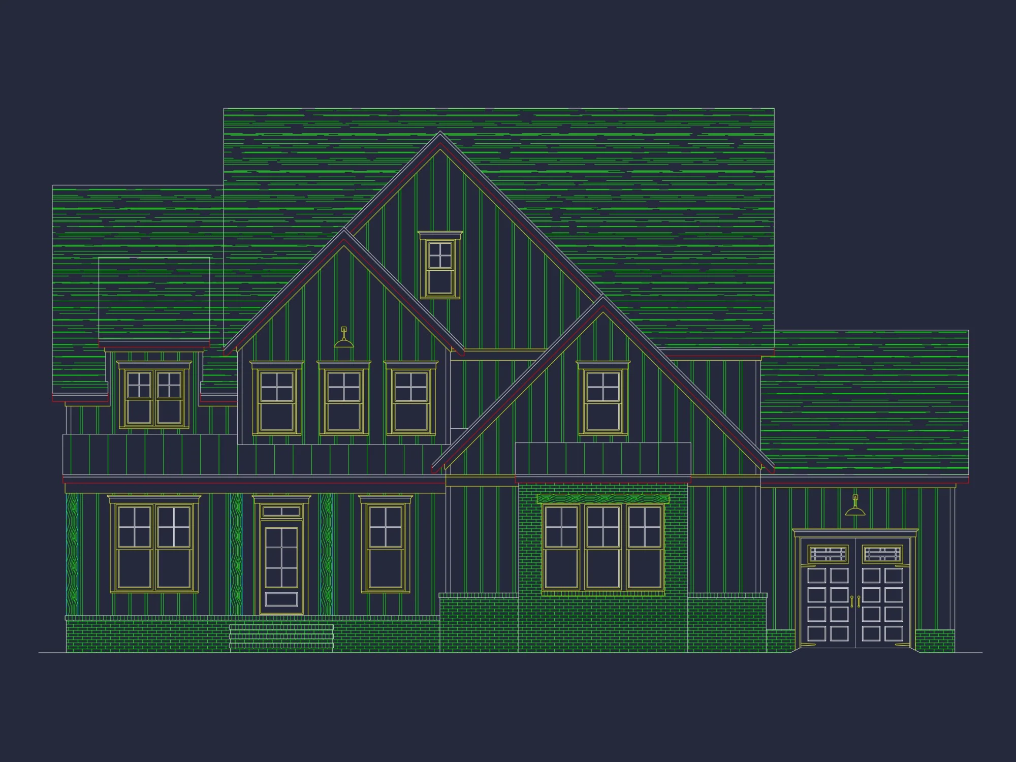 Traditional house Design with Floor Plans, CAD, and Blueprint