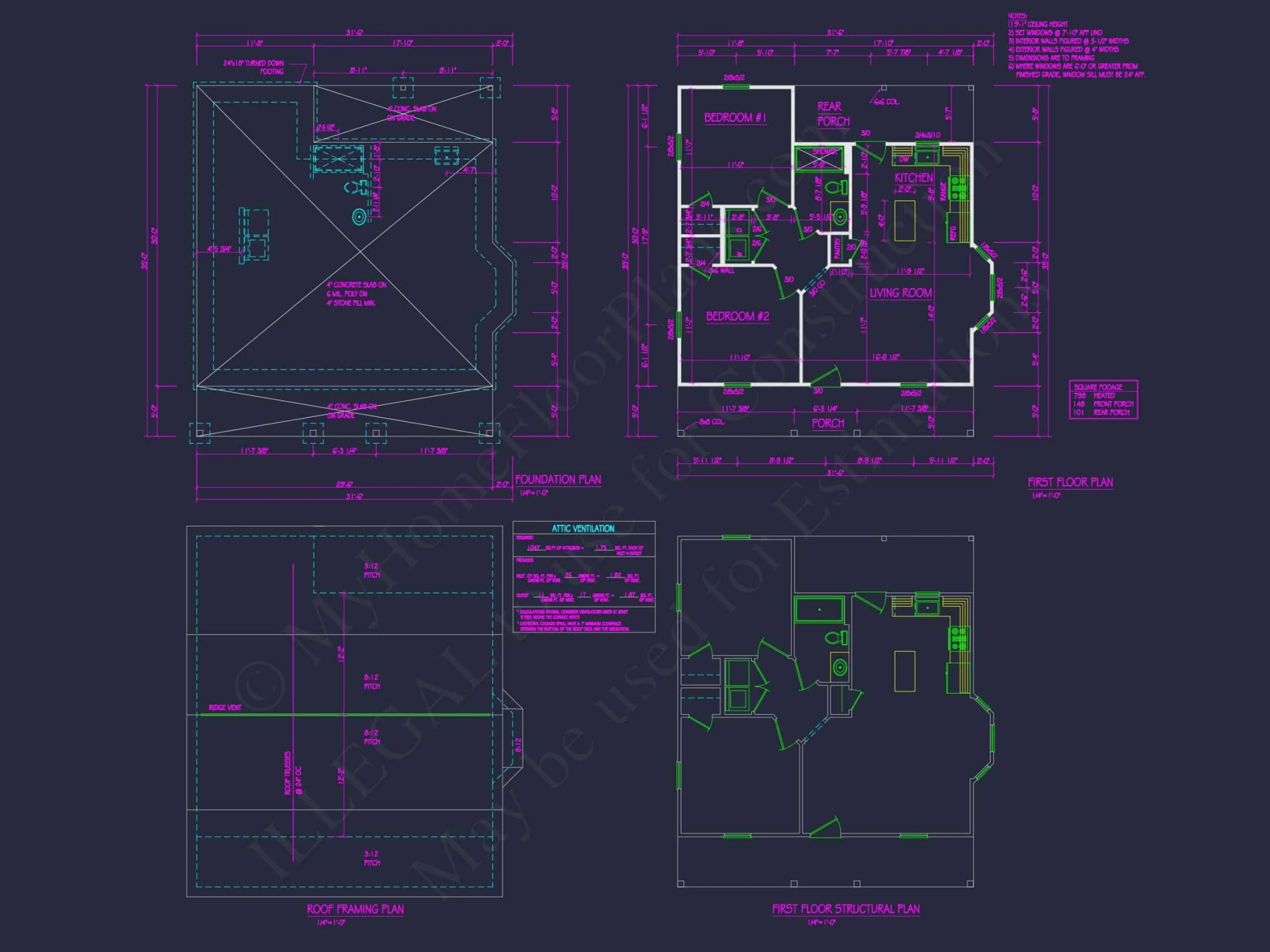 Architectural house Plan with 6 Bedrooms – CAD & Blueprints