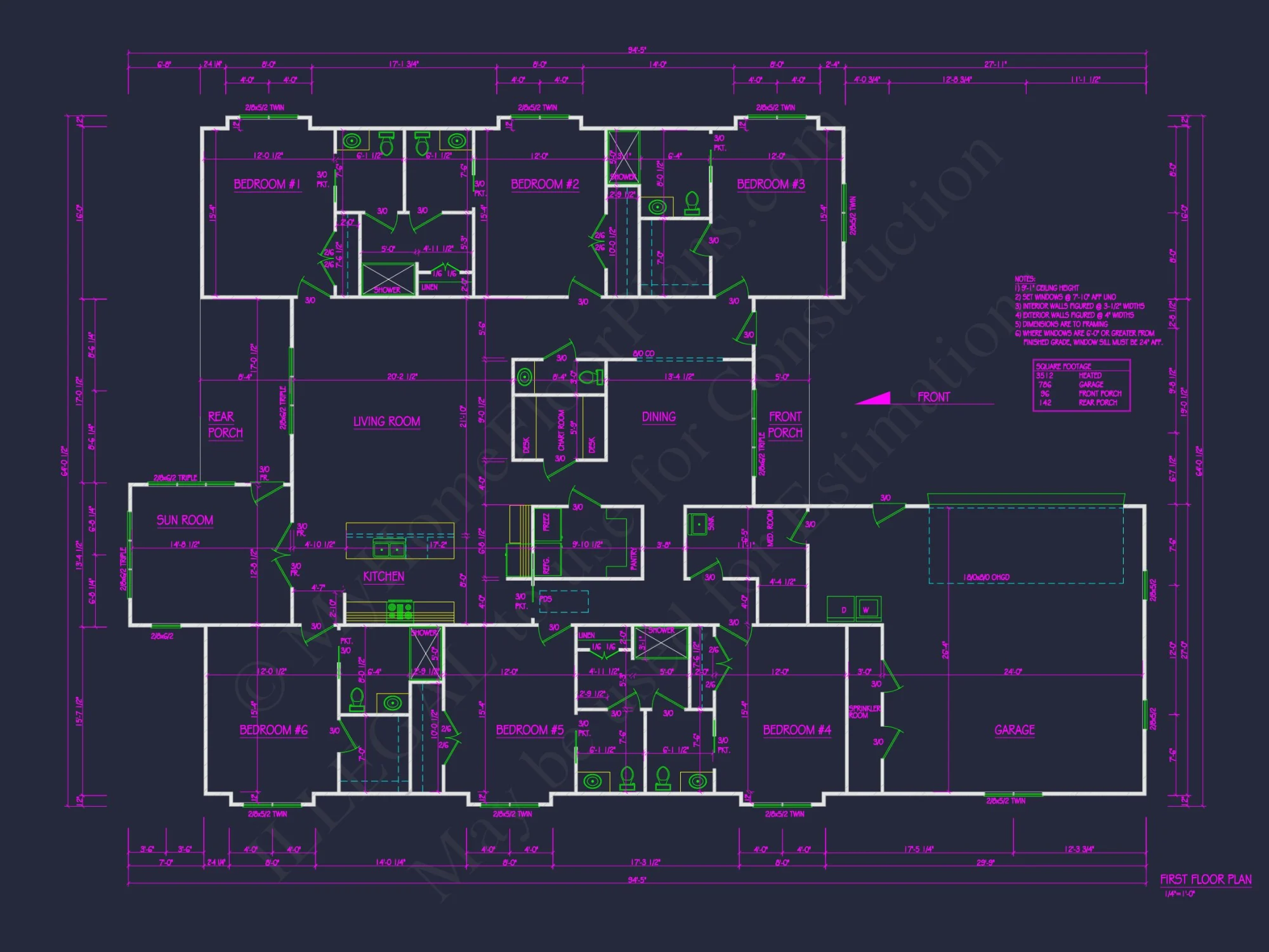 Architectural house Plan with 6 Bedrooms – CAD & Blueprints