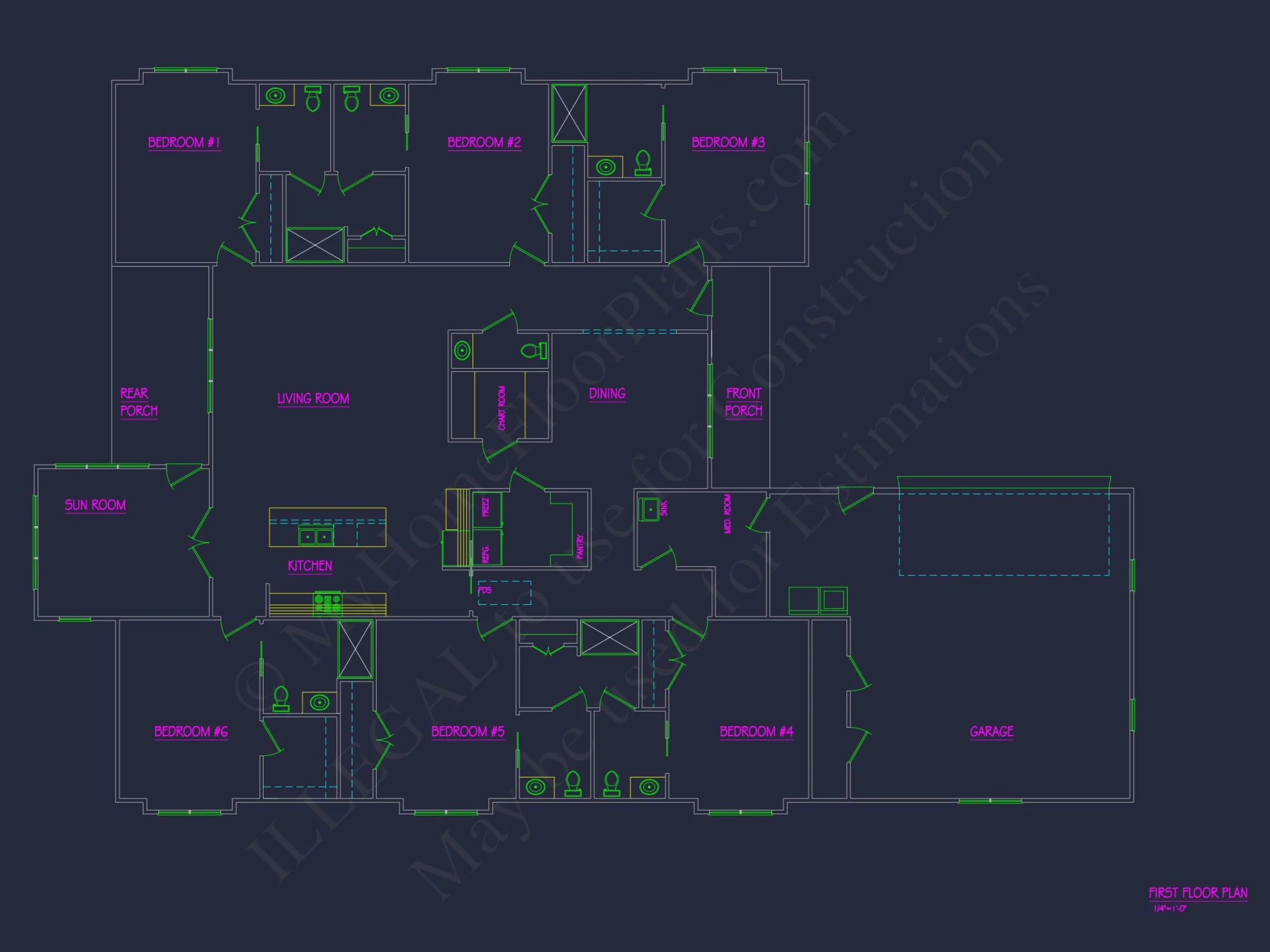 Architectural house Plan with 6 Bedrooms – CAD & Blueprints