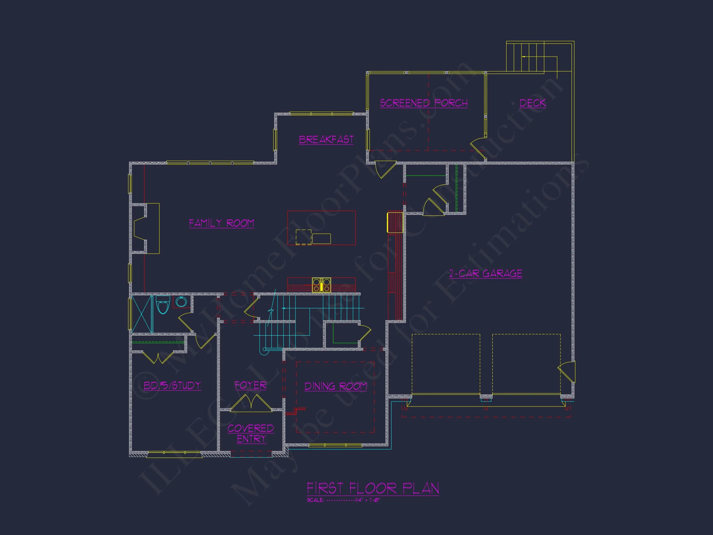 Spacious 5-Bedroom house Plan with Detailed CAD Designs