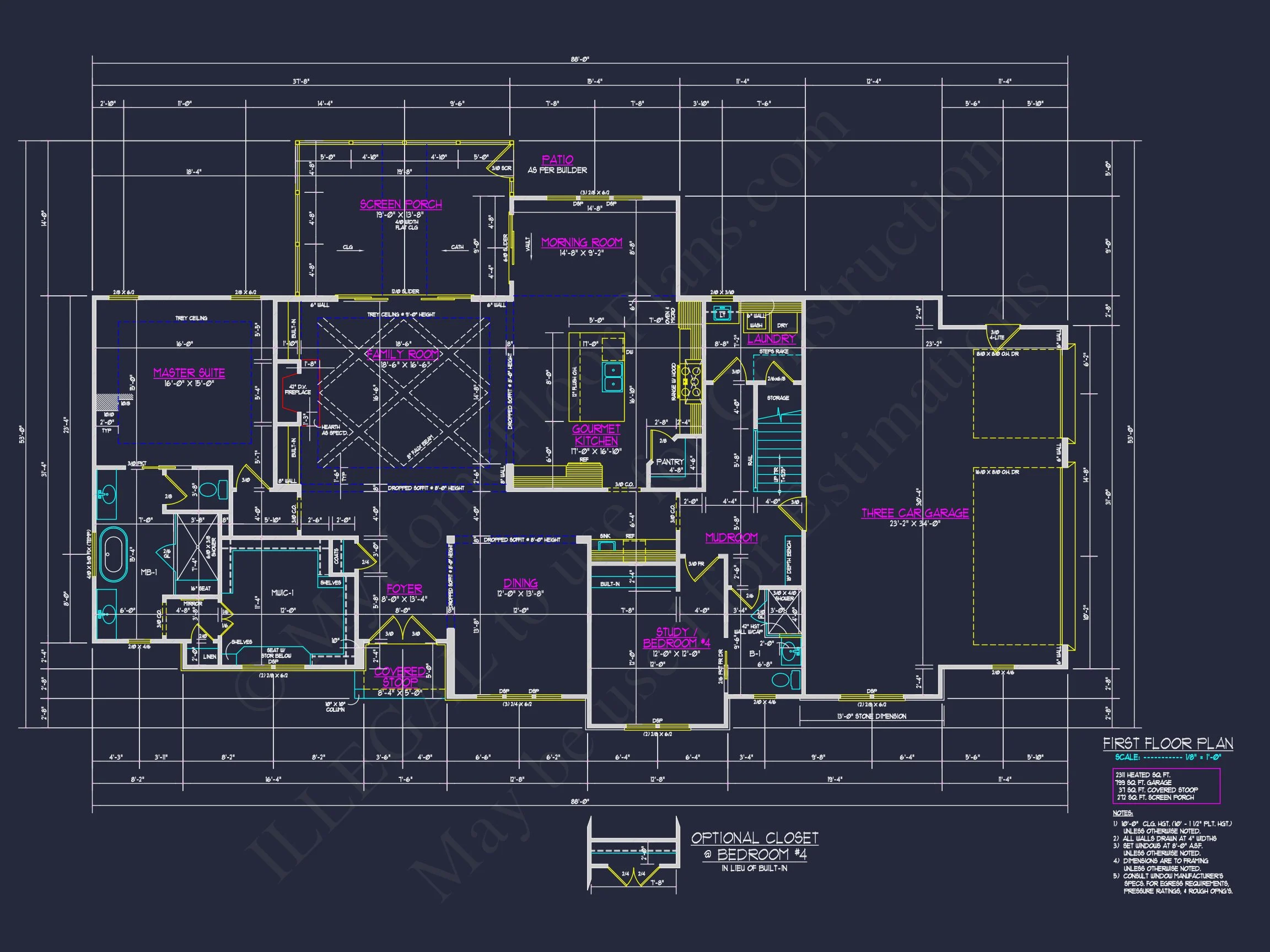 Modern Craftsman house Plan with Detailed Blueprints & CAD Designs