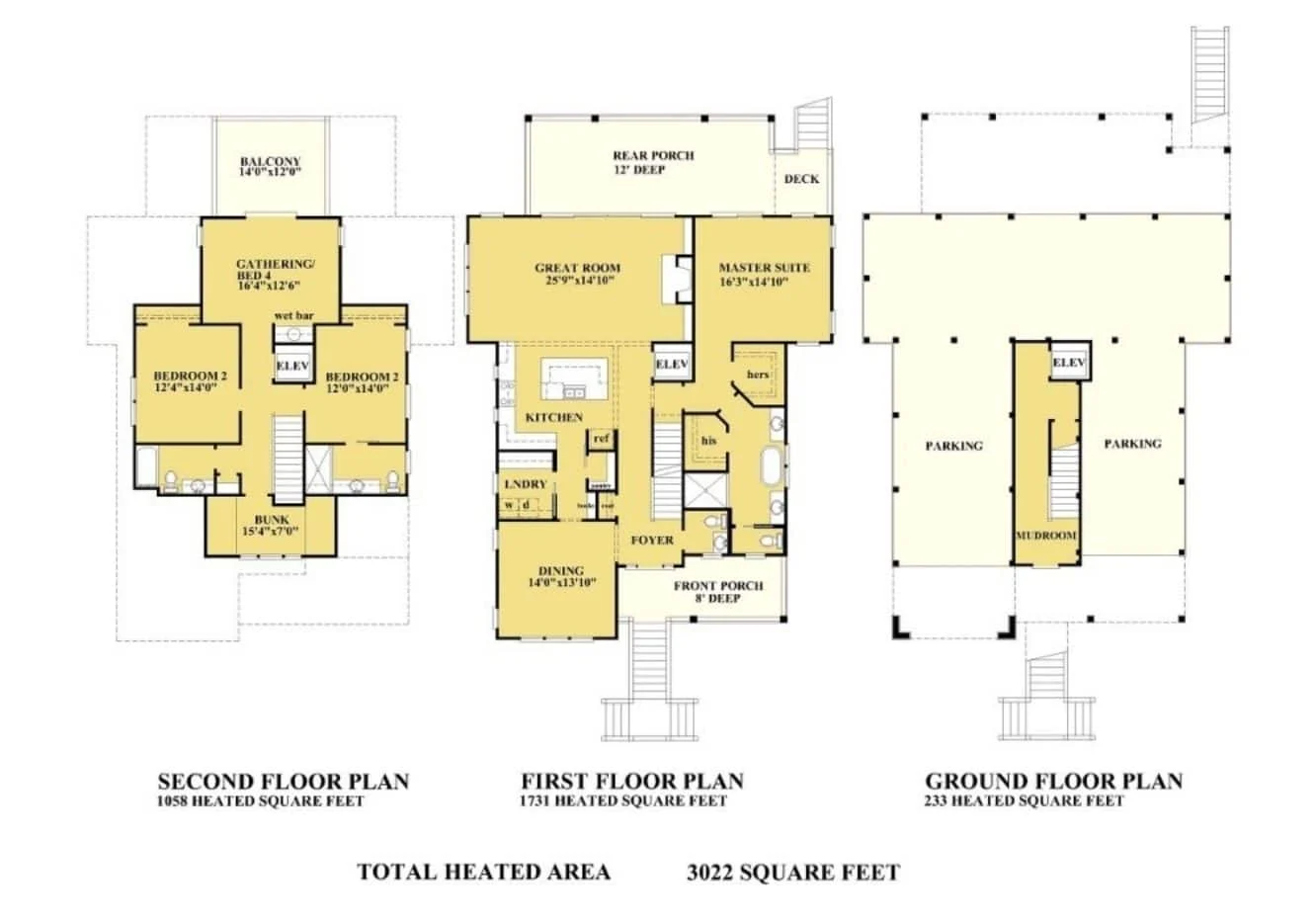 17-1244 HOUSE PLAN - Coastal House Design with 3 Floors – Floor Plan and CAD 3 Coastal house Design with 3 Floors – Floor Plan and CAD