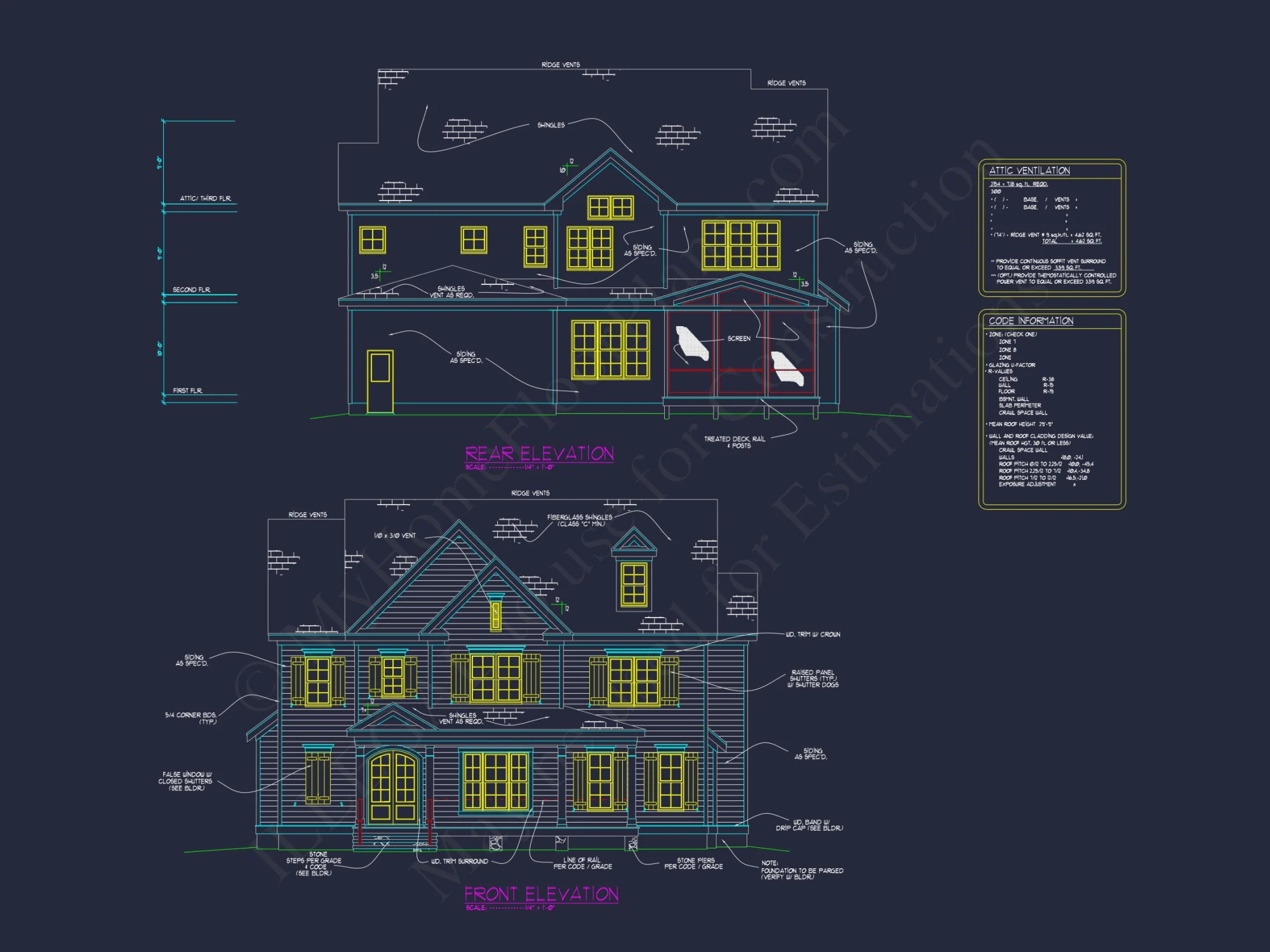 Colonial Revival house Plan with Spacious Design and CAD Blueprint