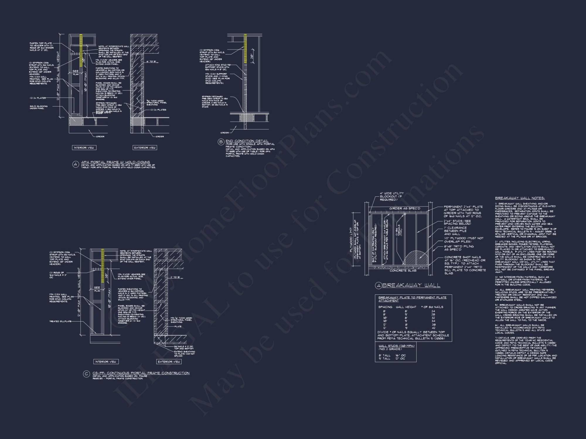 Coastal 4-Story house Floor Plan: 4 Bed, 4 Bath, CAD