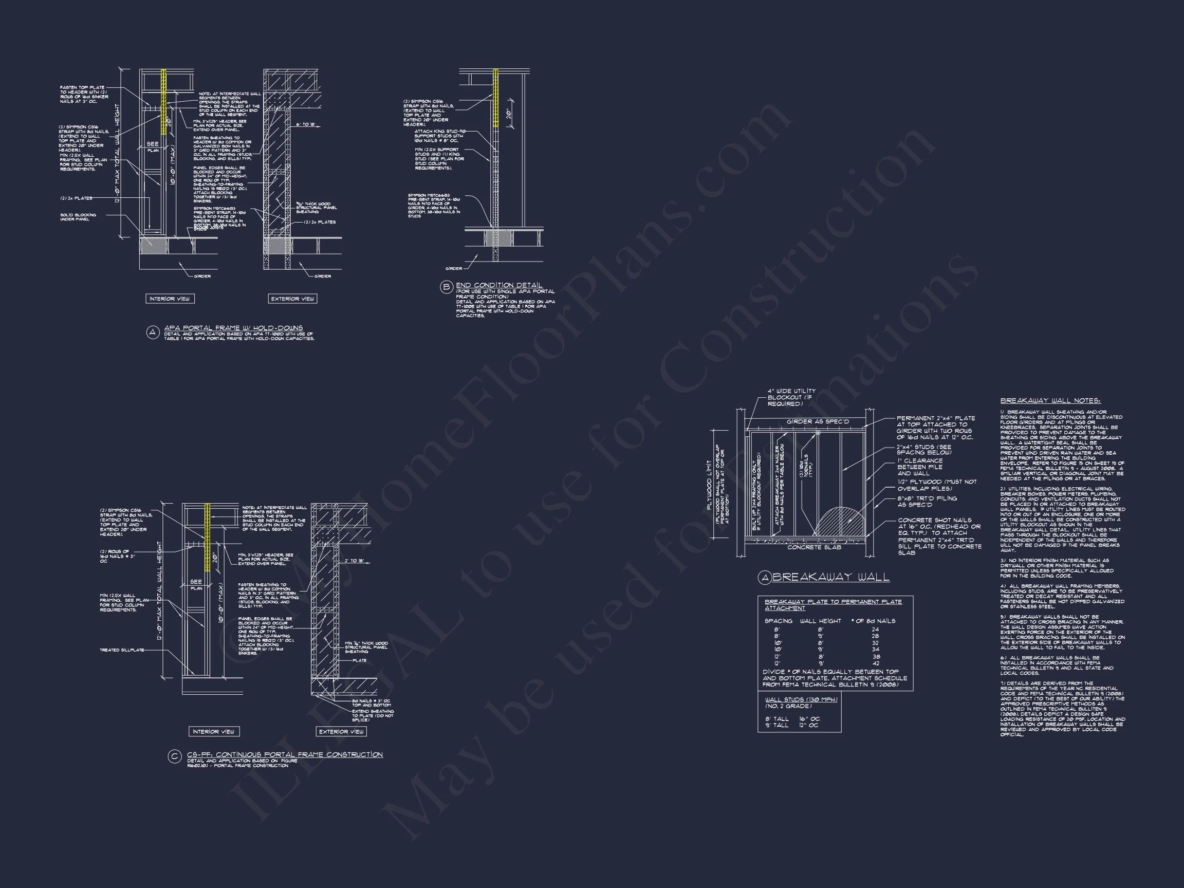 Coastal 4-Story house Floor Plan: 4 Bed, 4 Bath, CAD