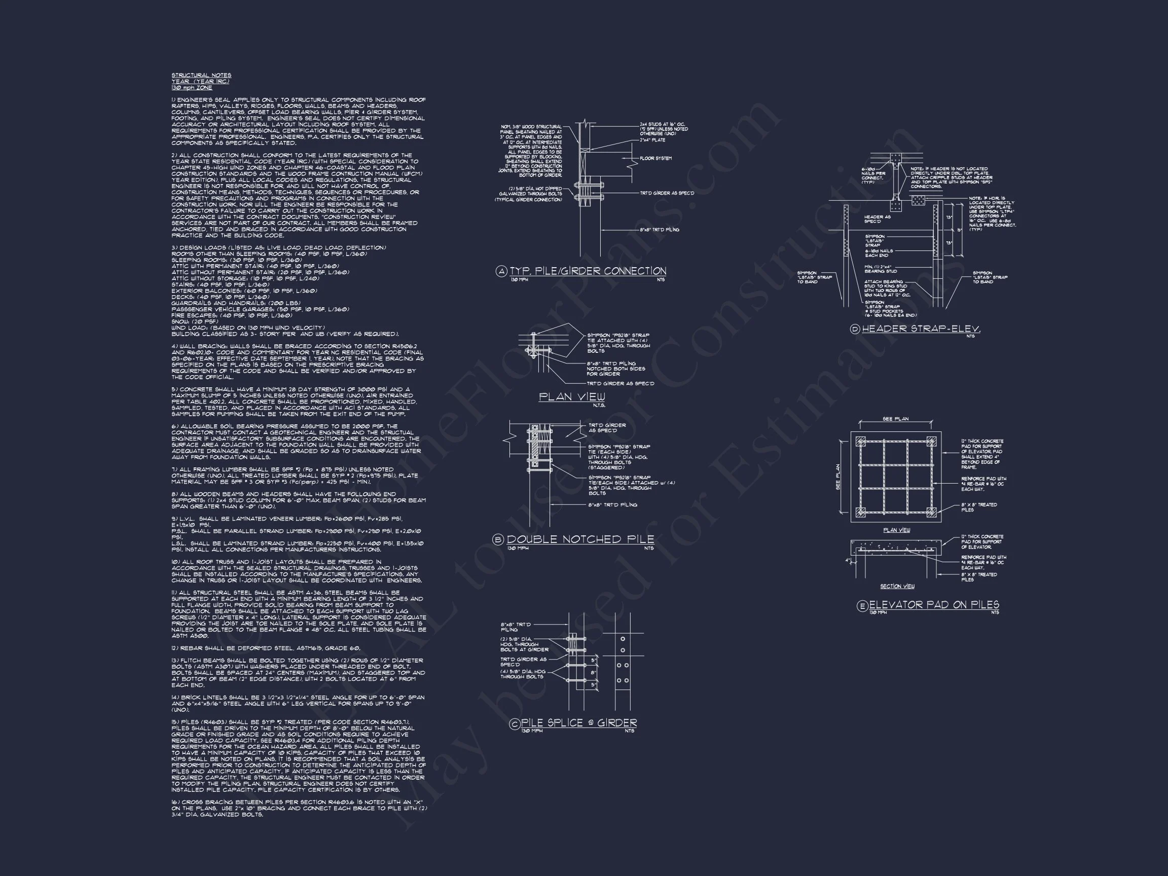 Coastal 4-Story house Floor Plan: 4 Bed, 4 Bath, CAD