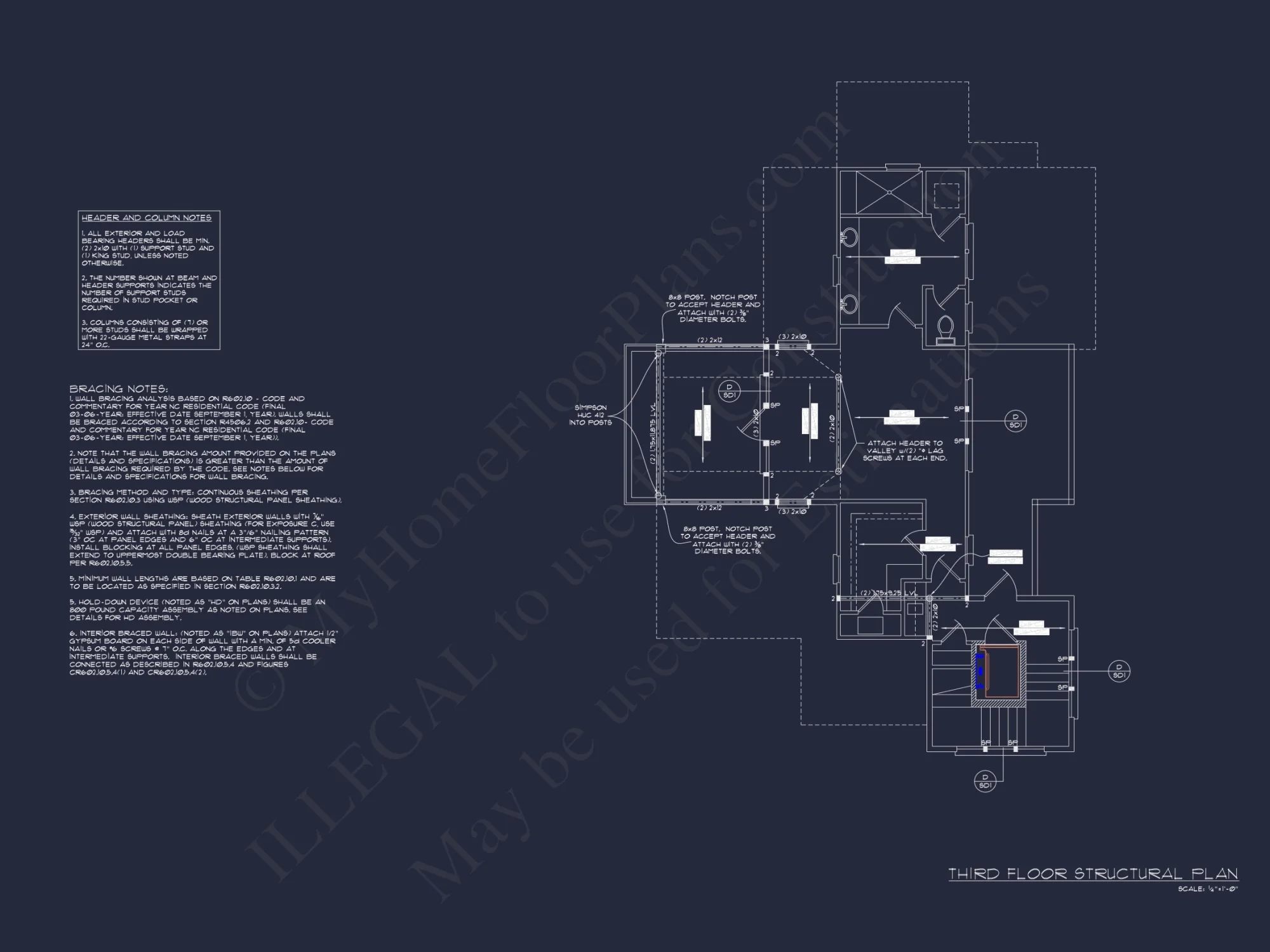 Coastal 4-Story house Floor Plan: 4 Bed, 4 Bath, CAD
