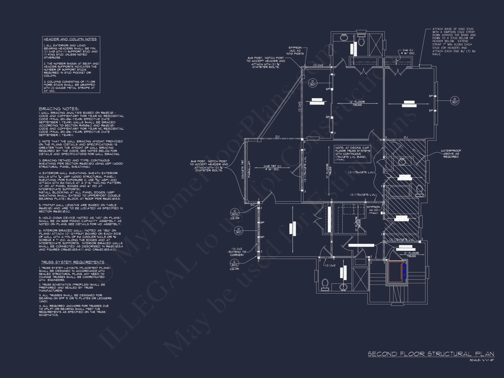 Coastal 4-Story house Floor Plan: 4 Bed, 4 Bath, CAD