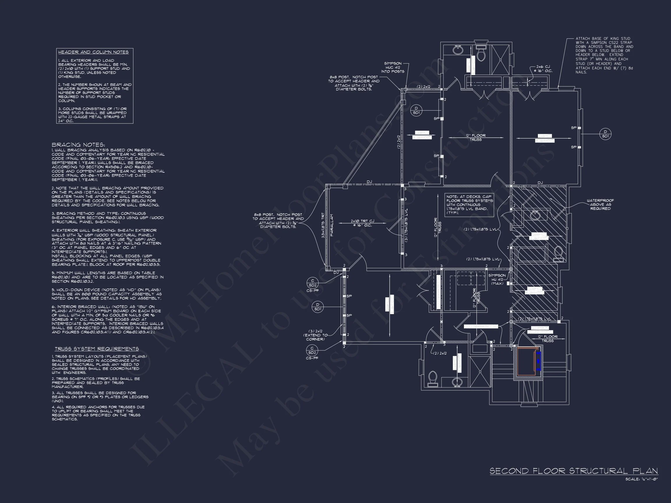 Coastal 4-Story house Floor Plan: 4 Bed, 4 Bath, CAD