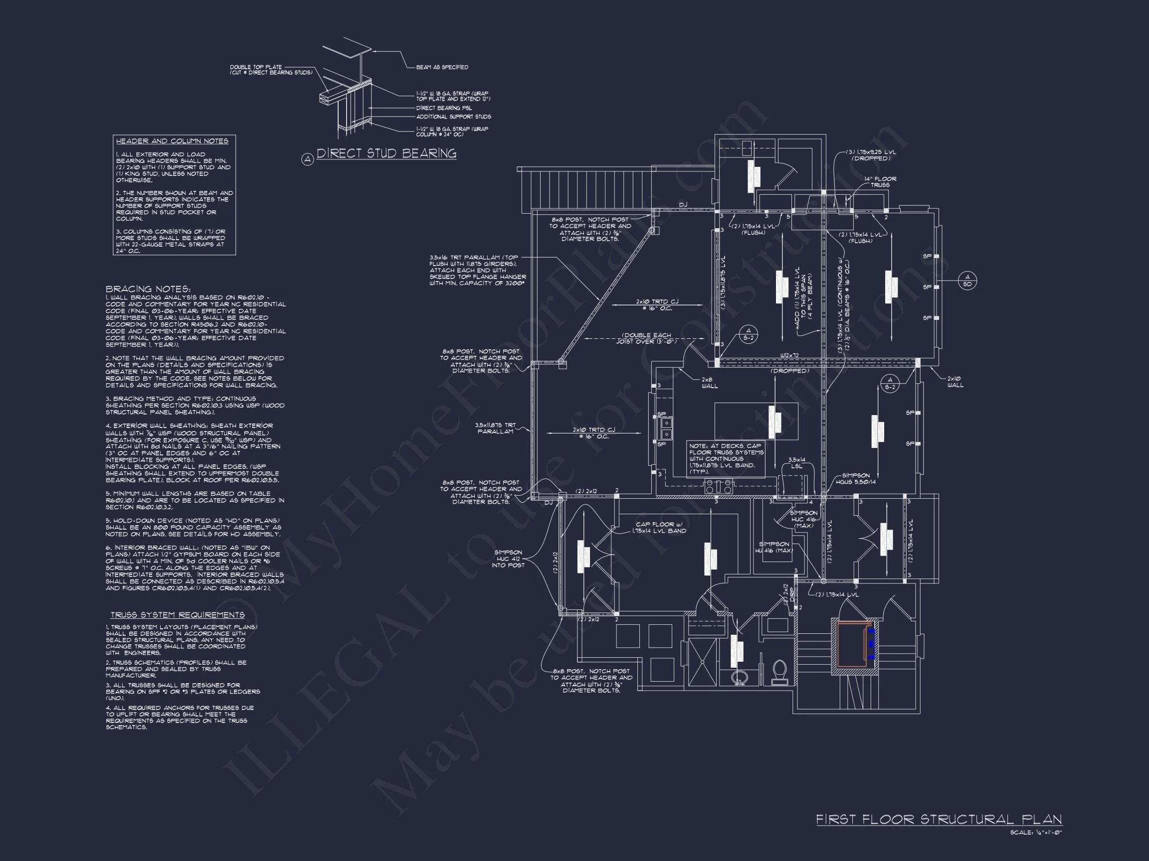 Coastal 4-Story house Floor Plan: 4 Bed, 4 Bath, CAD