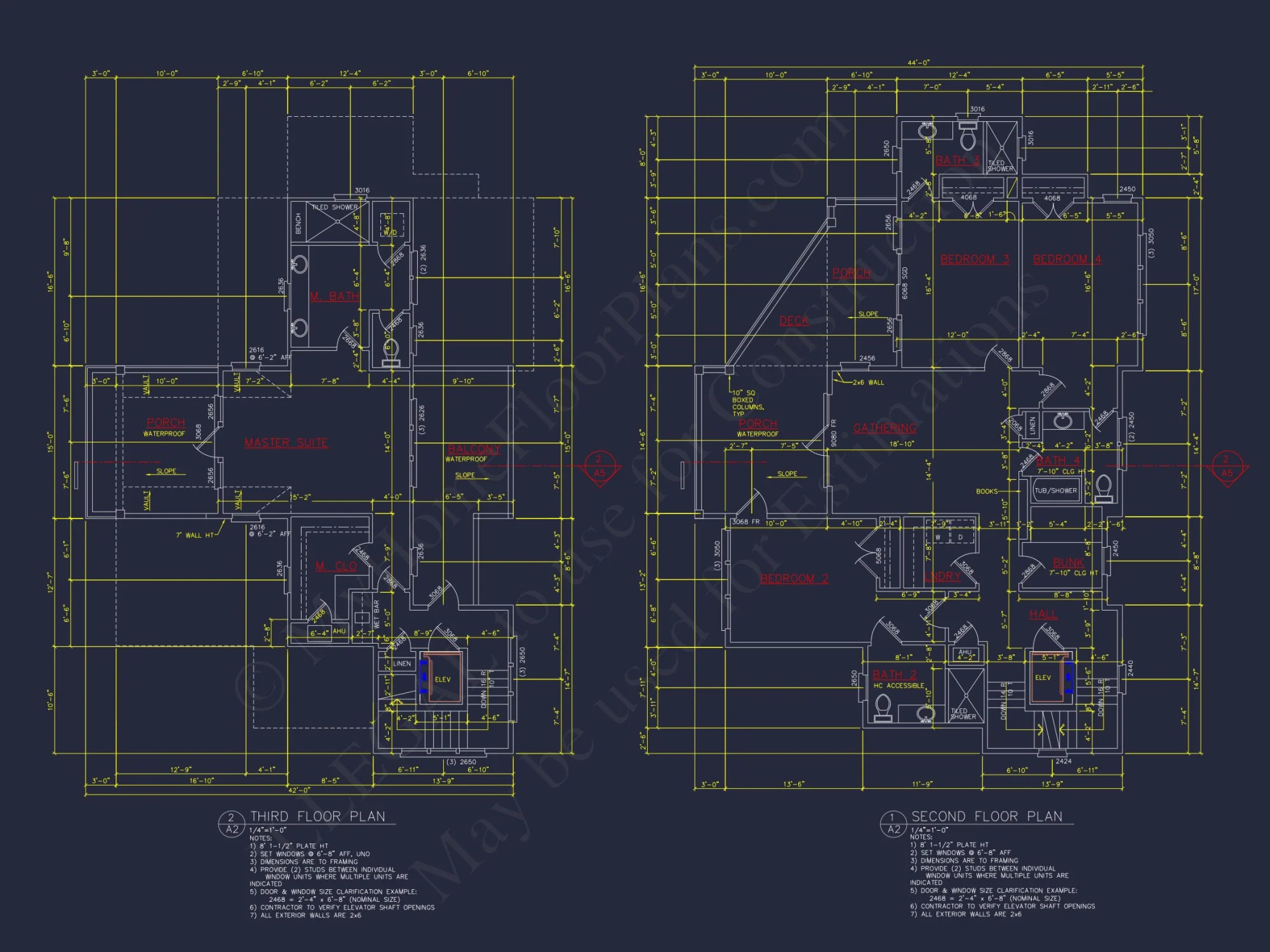 Coastal 4-Story house Floor Plan: 4 Bed, 4 Bath, CAD