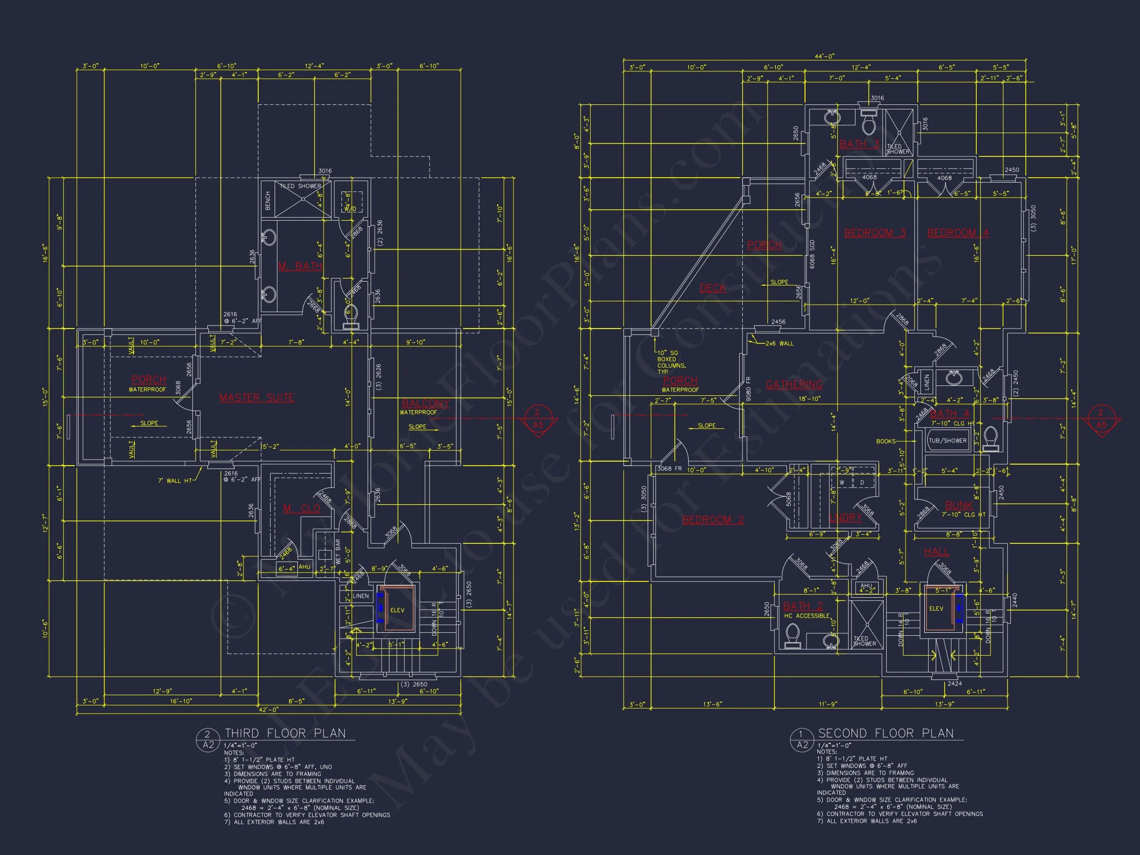 Coastal 4-Story house Floor Plan: 4 Bed, 4 Bath, CAD