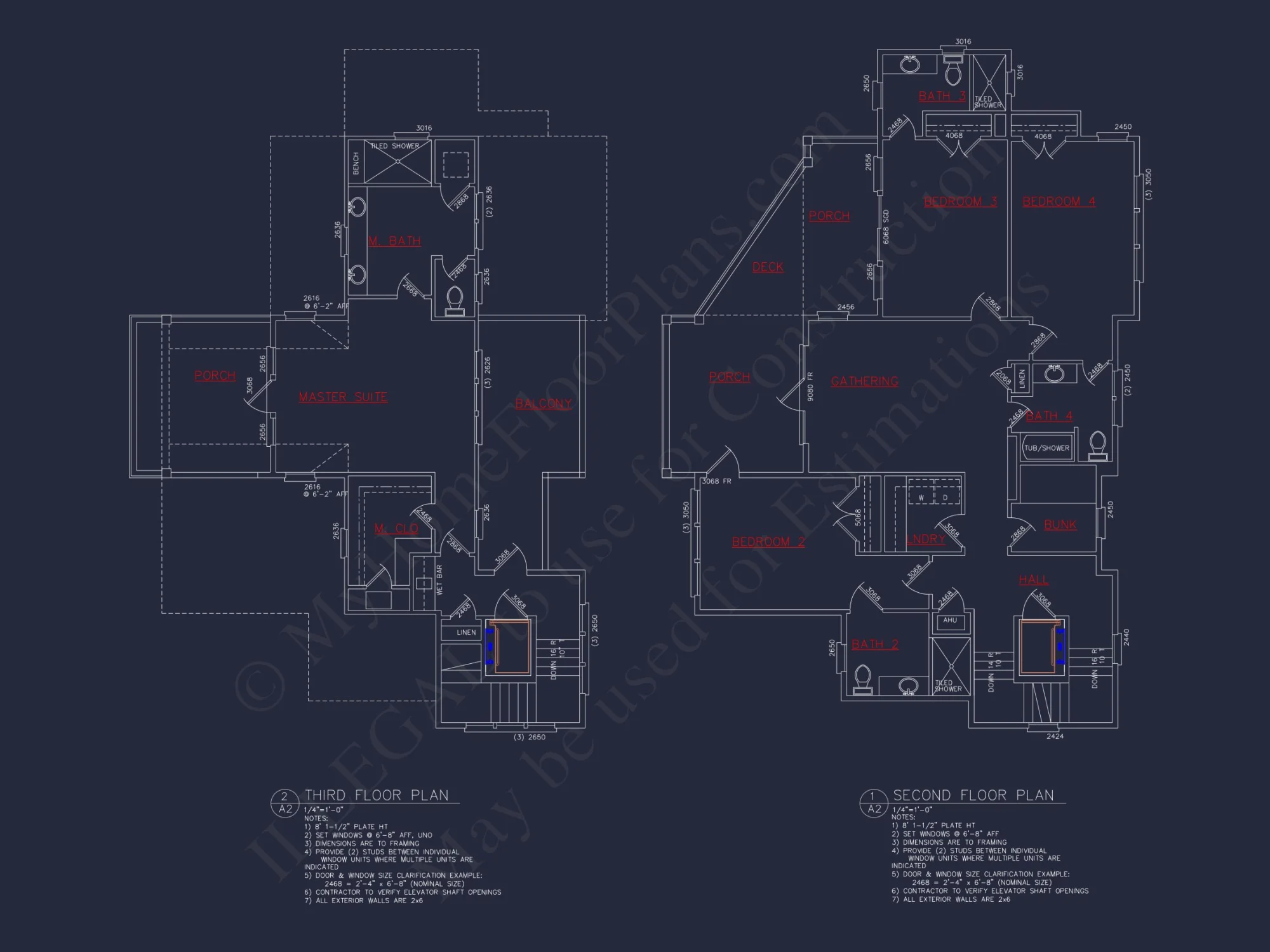 Coastal 4-Story house Floor Plan: 4 Bed, 4 Bath, CAD
