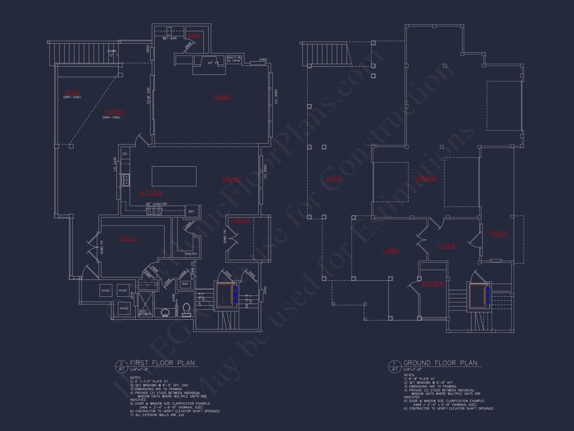 Coastal 4-Story house Floor Plan: 4 Bed, 4 Bath, CAD