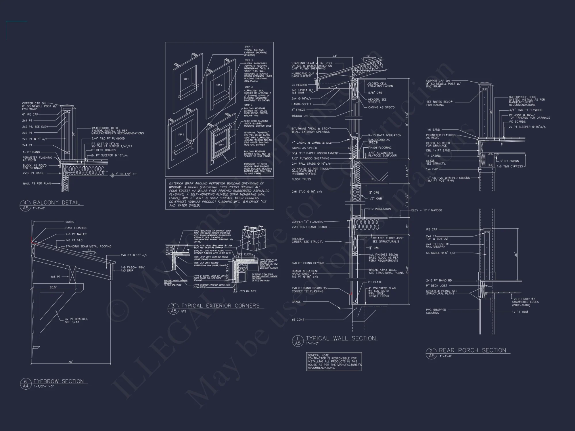 Coastal 4-Story house Floor Plan: 4 Bed, 4 Bath, CAD