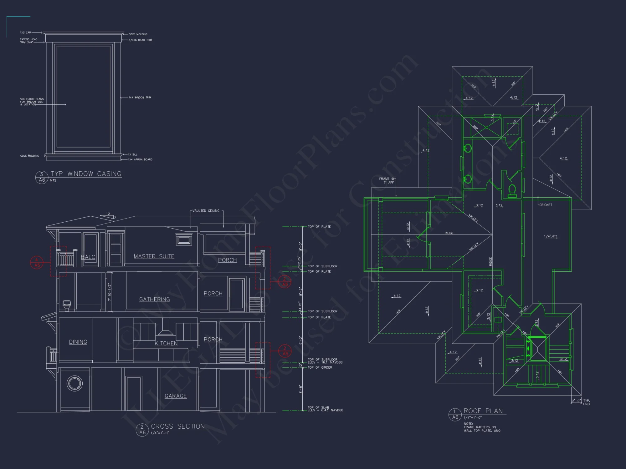 Coastal 4-Story house Floor Plan: 4 Bed, 4 Bath, CAD
