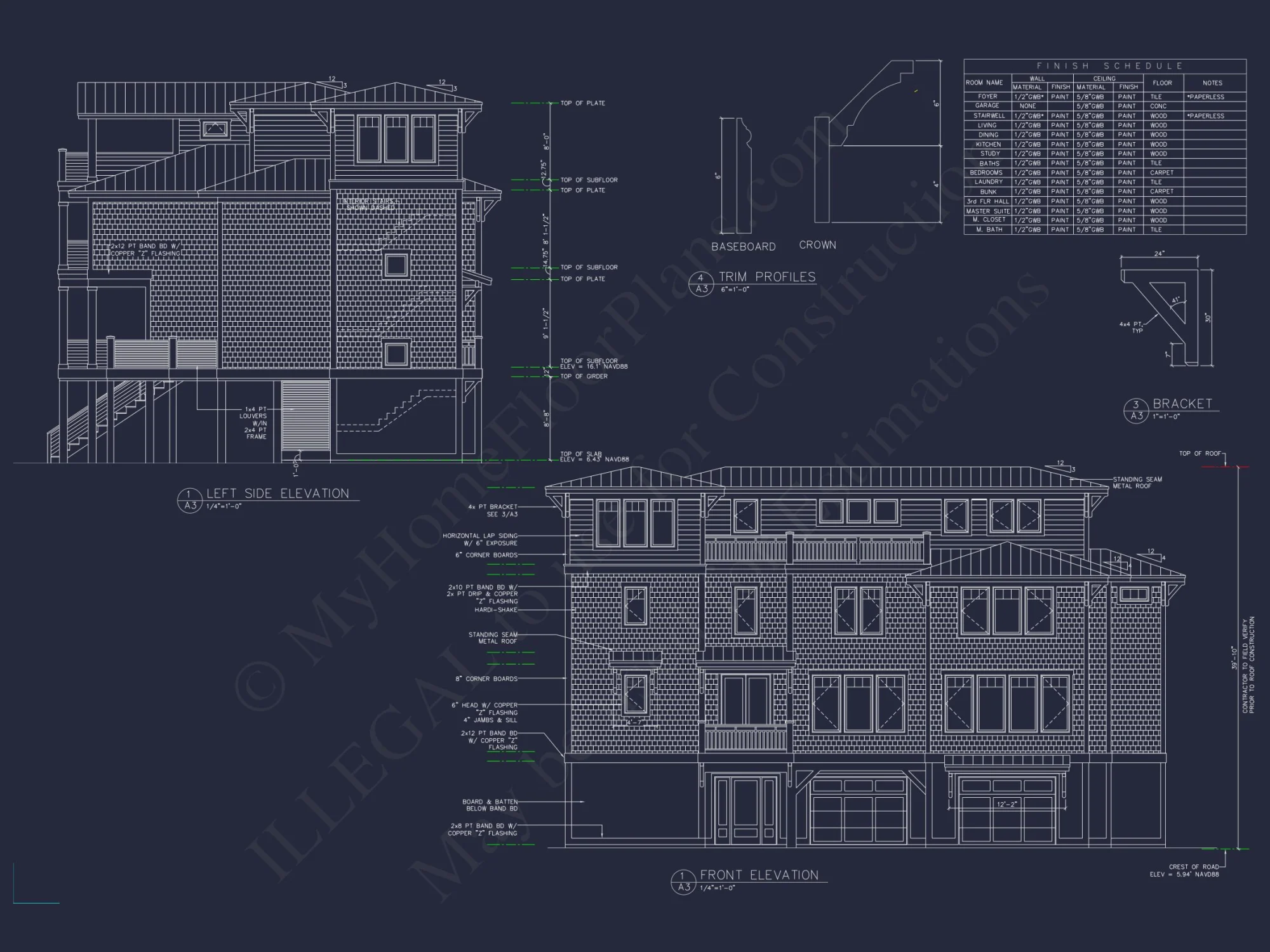 Coastal 4-Story house Floor Plan: 4 Bed, 4 Bath, CAD