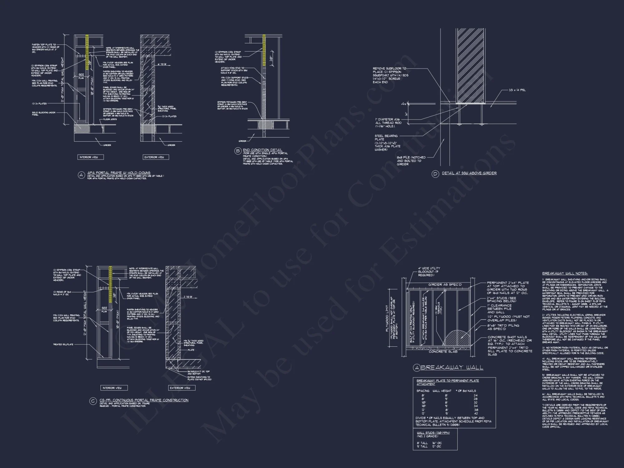 Coastal 2.5-Story house Plan: 5-Bed, 4-Bath, CAD Blueprint