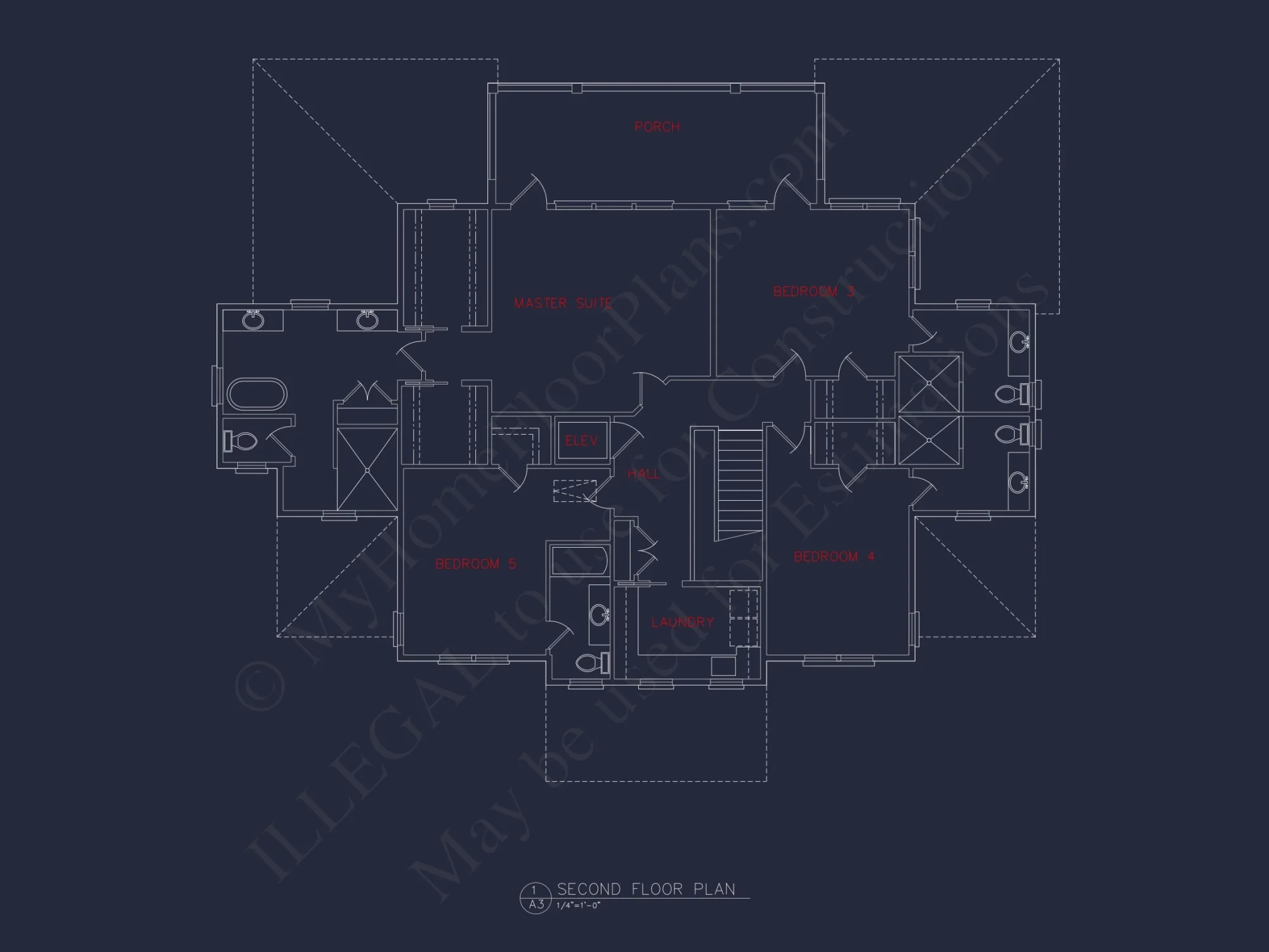 Coastal 2.5-Story house Plan: 5-Bed, 4-Bath, CAD Blueprint