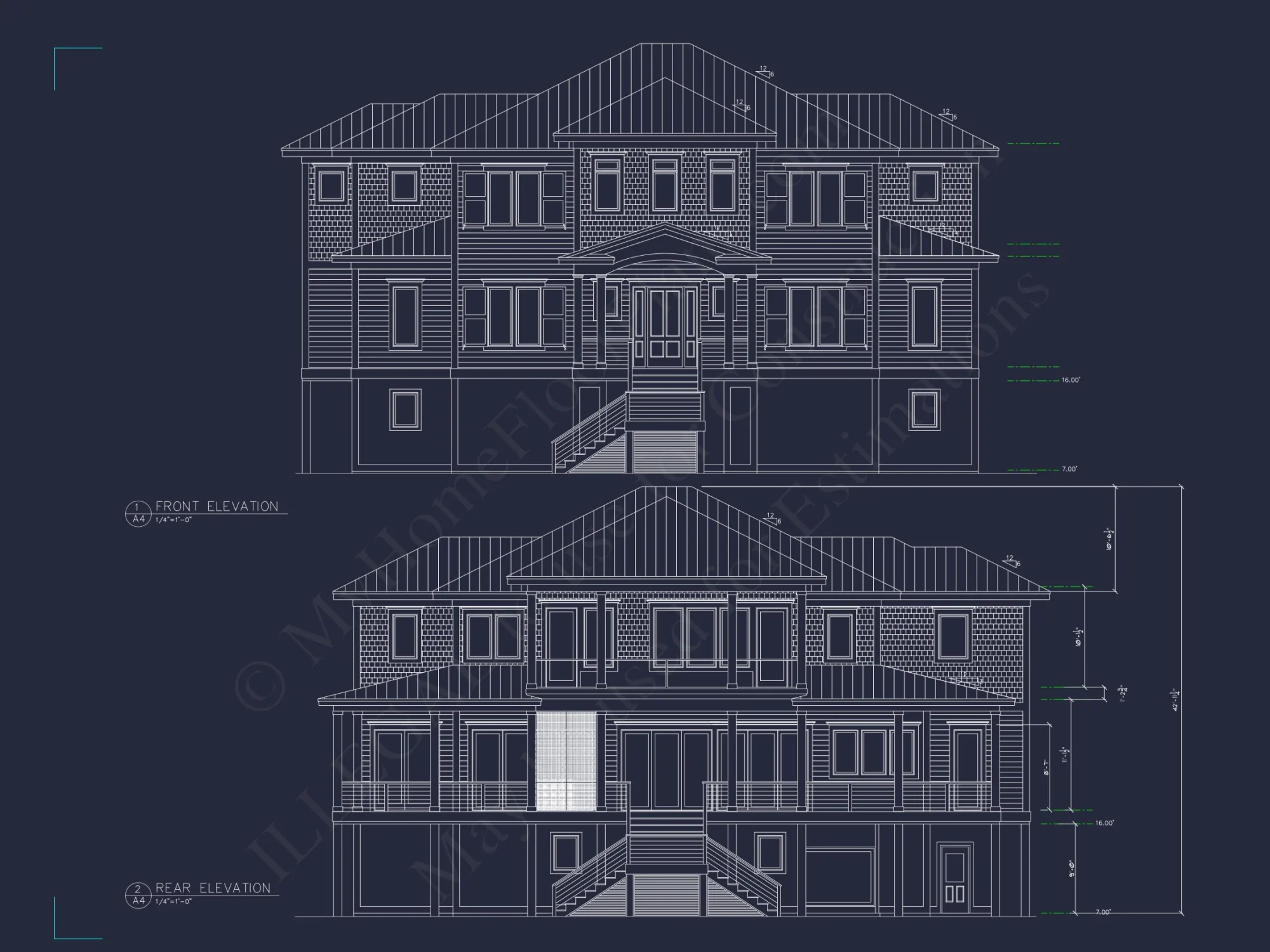 Coastal 2.5-Story house Plan: 5-Bed, 4-Bath, CAD Blueprint