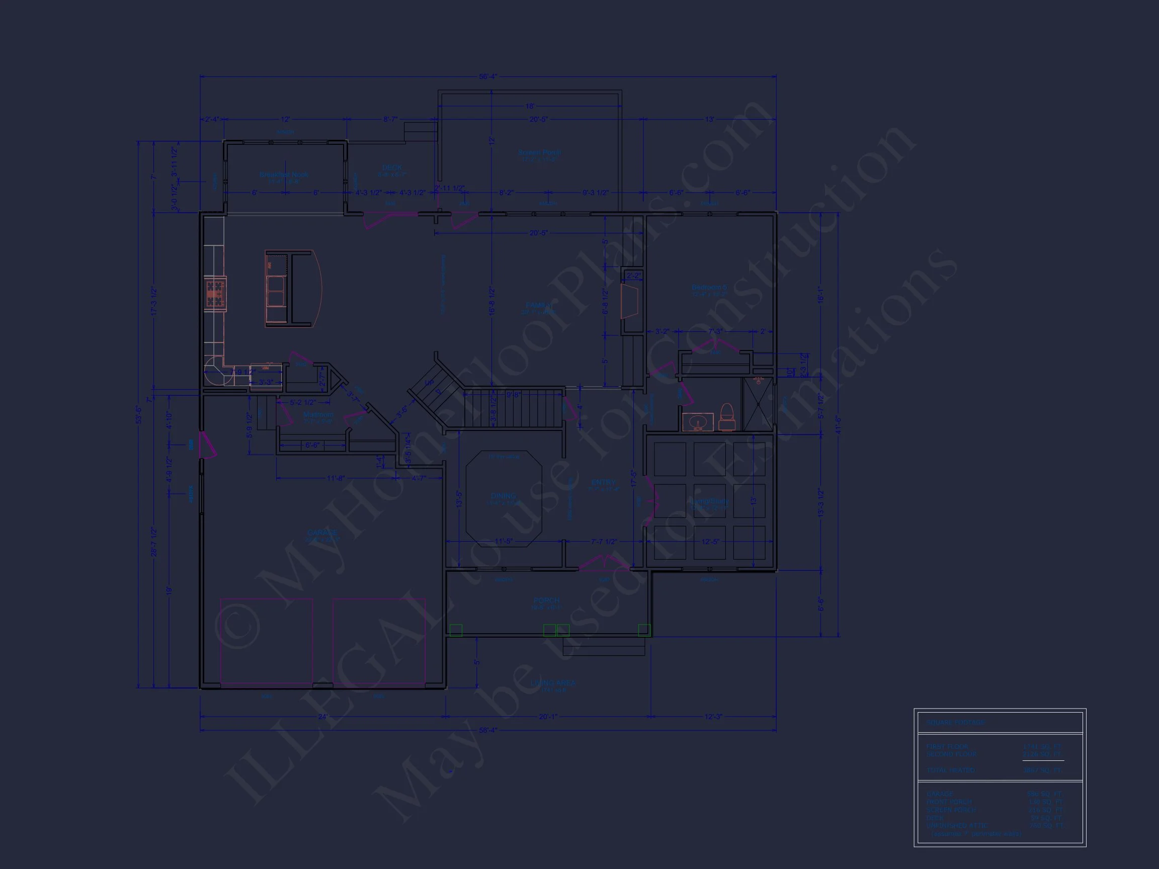 Spacious house Plan with 5 Bedrooms, CAD Blueprint Designs