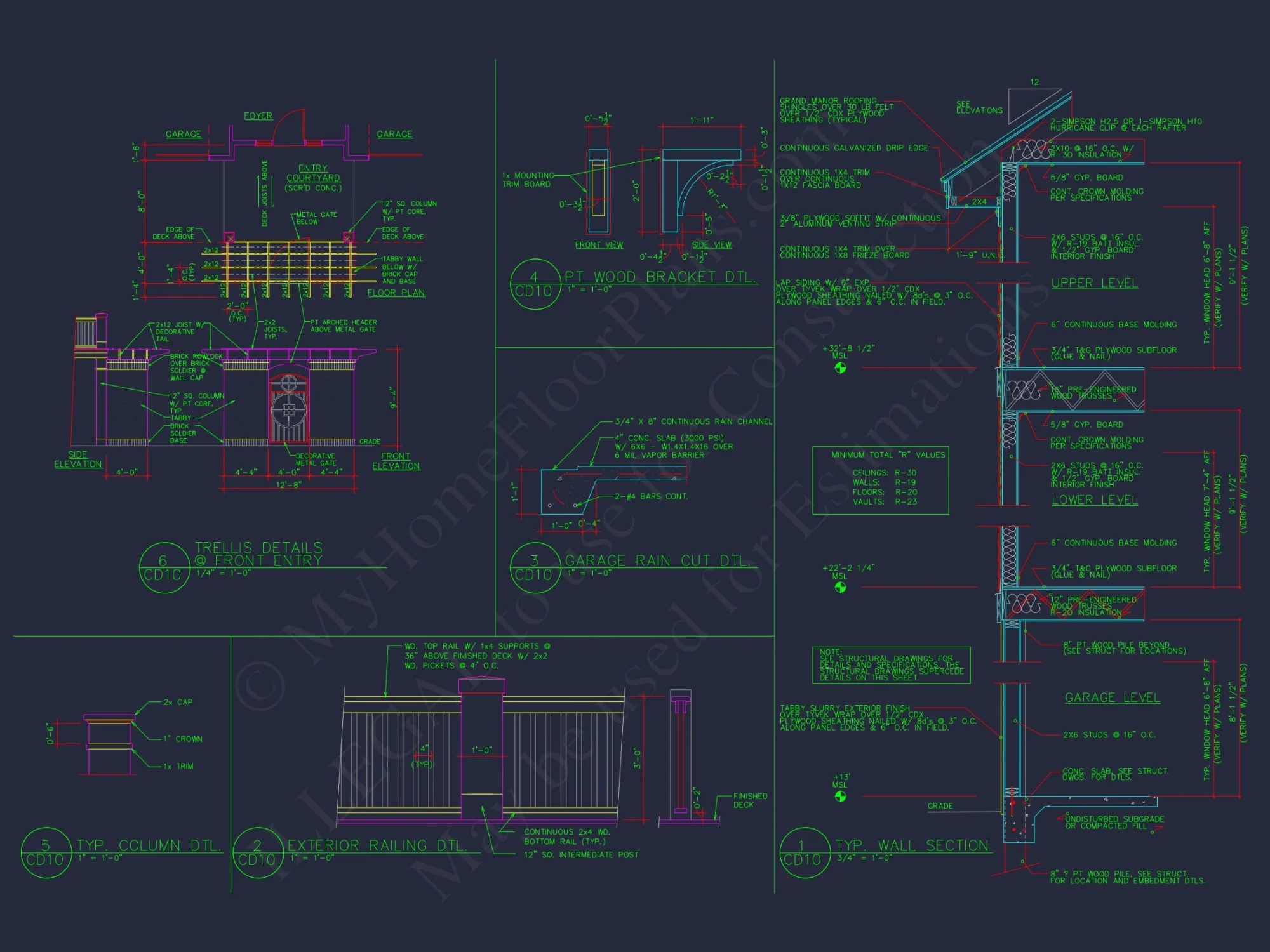 Beach house Plan w/Coastal Design - 5477 Sq Ft, 4 Beds, 4 Baths