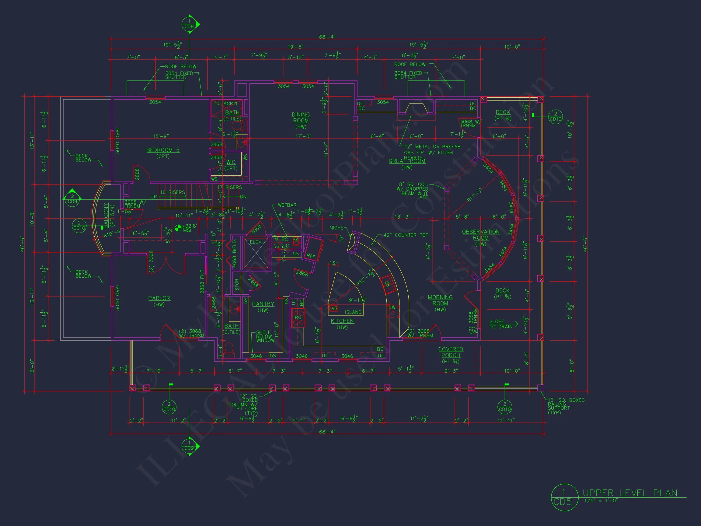 Beach house Plan w/Coastal Design - 5477 Sq Ft, 4 Beds, 4 Baths