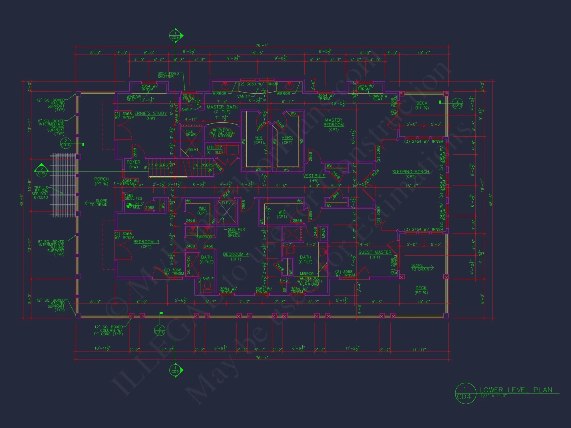 Beach house Plan w/Coastal Design - 5477 Sq Ft, 4 Beds, 4 Baths