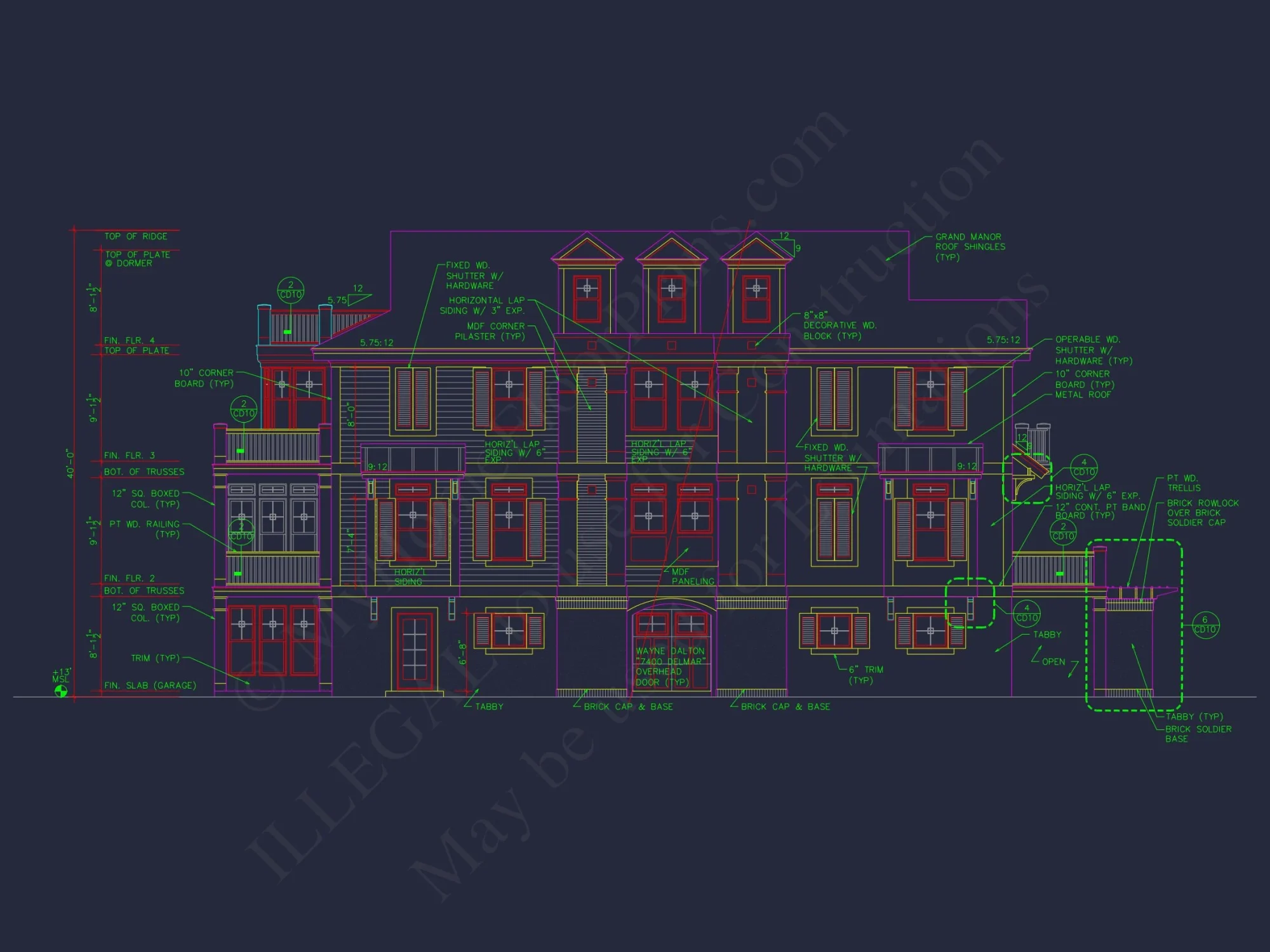 Beach house Plan w/Coastal Design - 5477 Sq Ft, 4 Beds, 4 Baths
