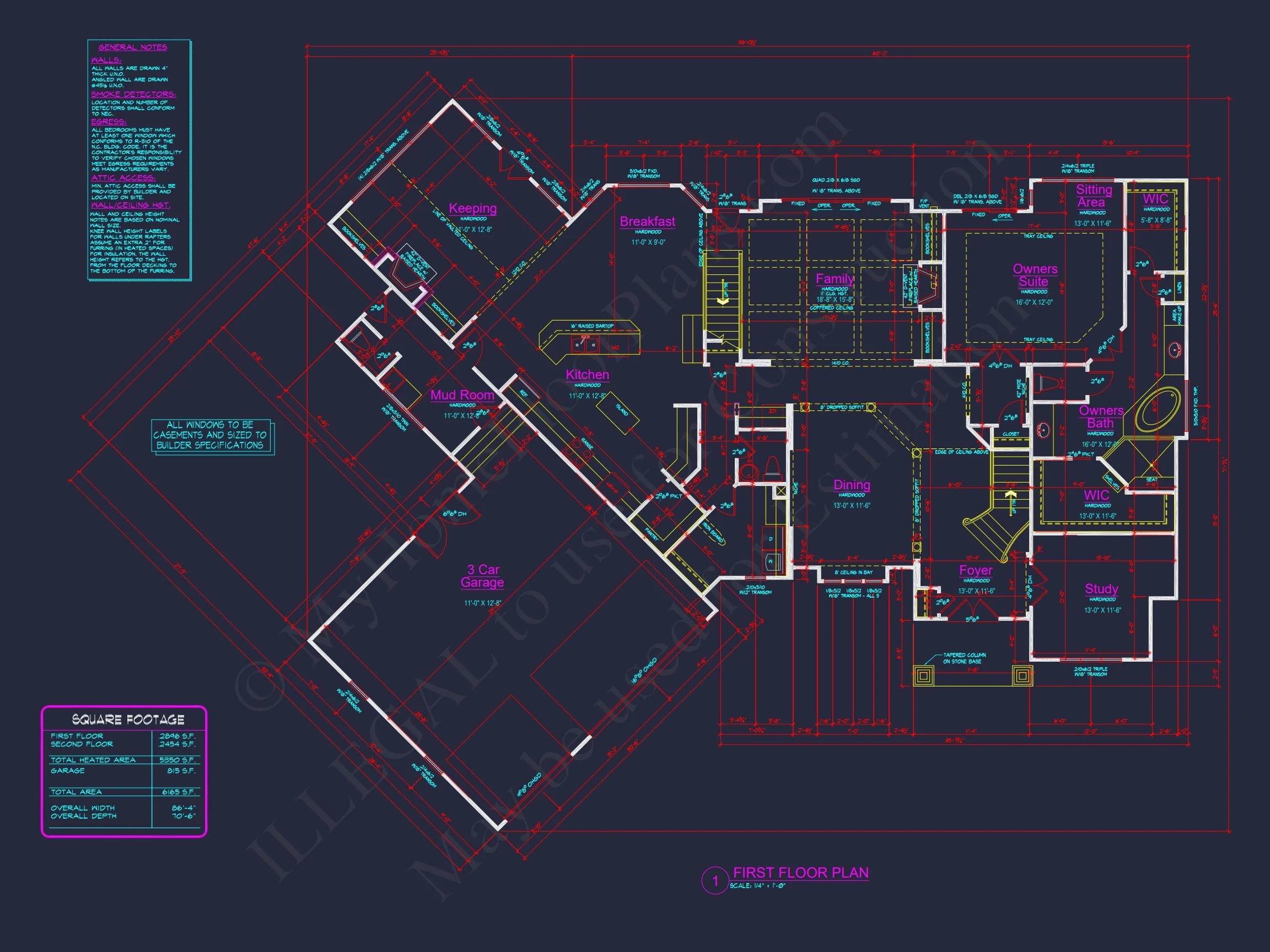 Traditional Craftsman house Plan - 4 Bed, 4 Bath, 5350 SqFt - Blueprint & CAD