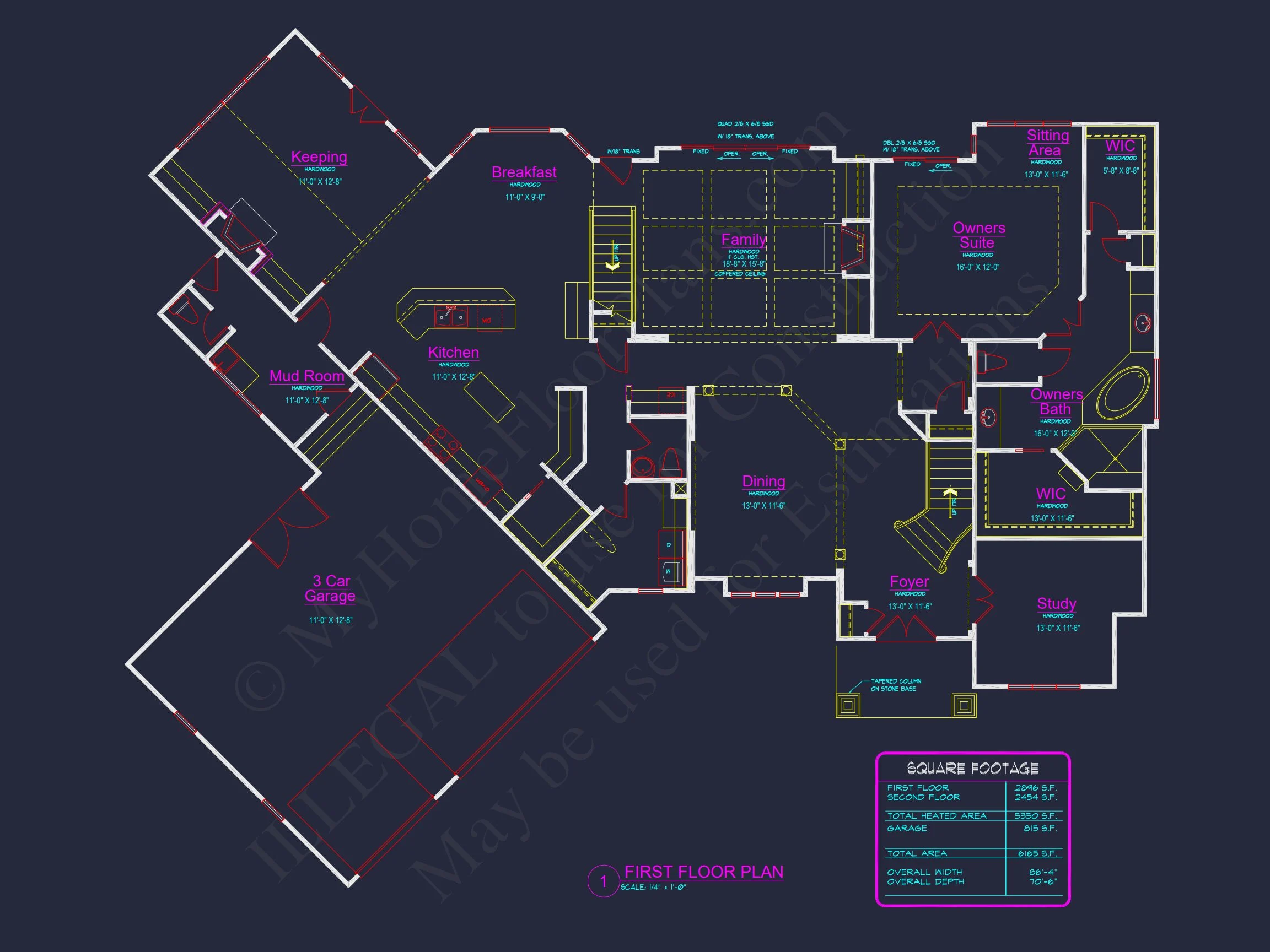 Traditional Craftsman house Plan - 4 Bed, 4 Bath, 5350 SqFt - Blueprint & CAD