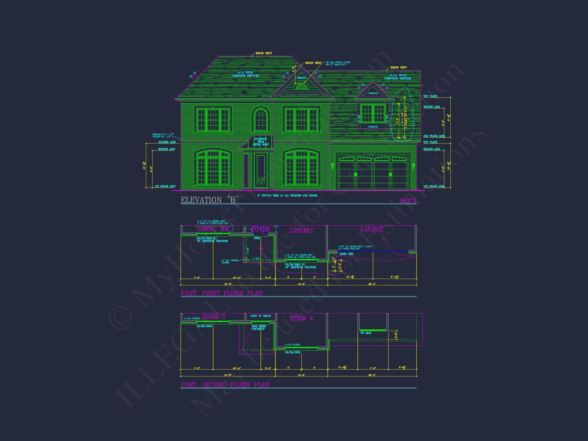 Elegant house Plan: Detailed Blueprints, CAD Designs & Floor Plans