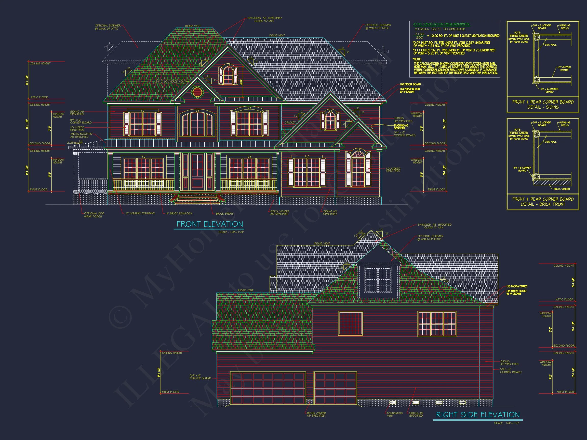 Elegant house Plan with 3 Bedrooms, 4 Baths - CAD Blueprints Available