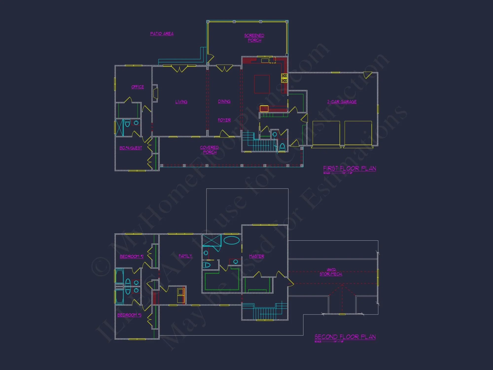 Colonial Farmhouse house Plan with CAD Designs and Floor Blueprint
