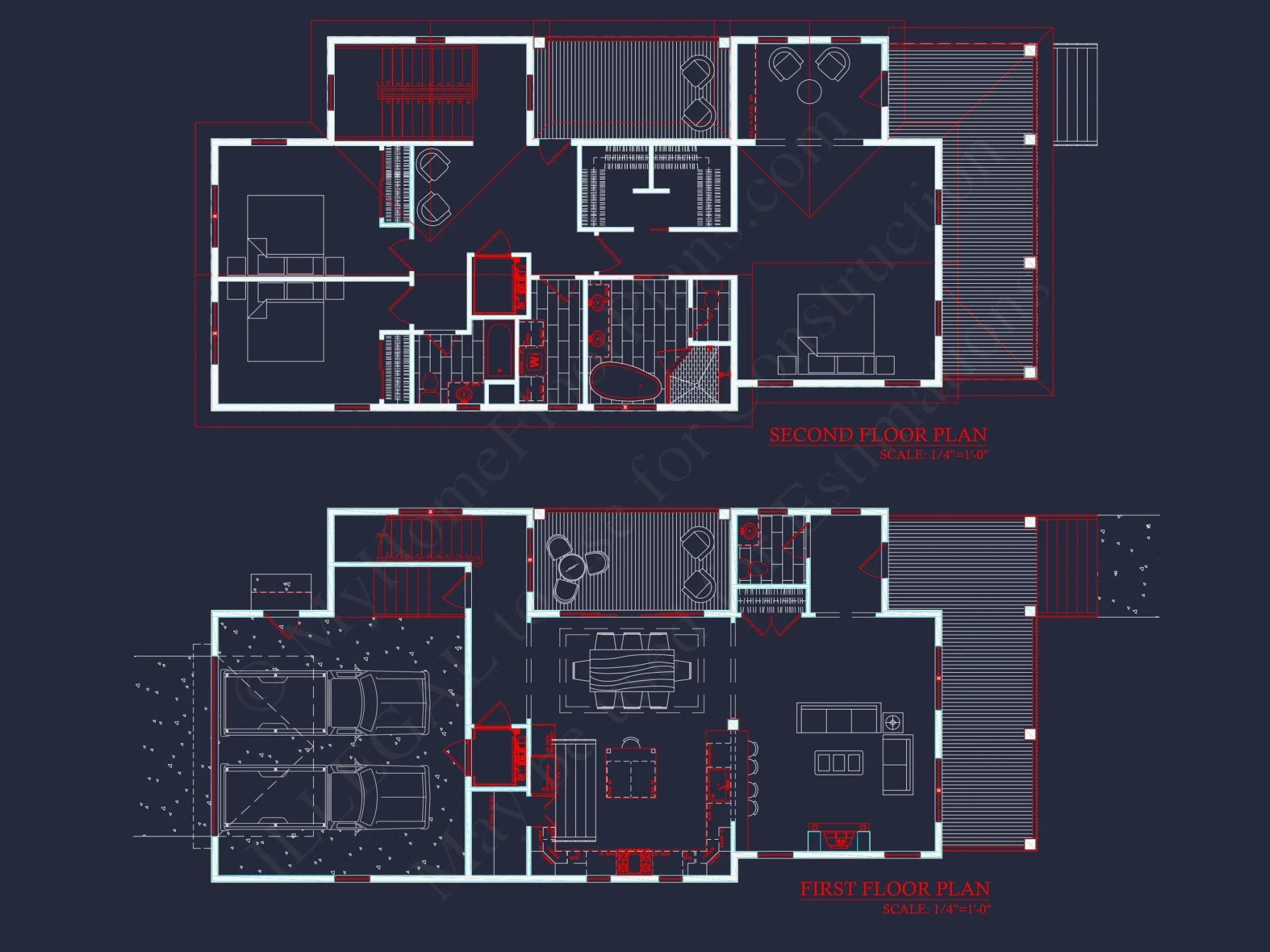 Modern house Plan with Detailed CAD Blueprint and Architecture
