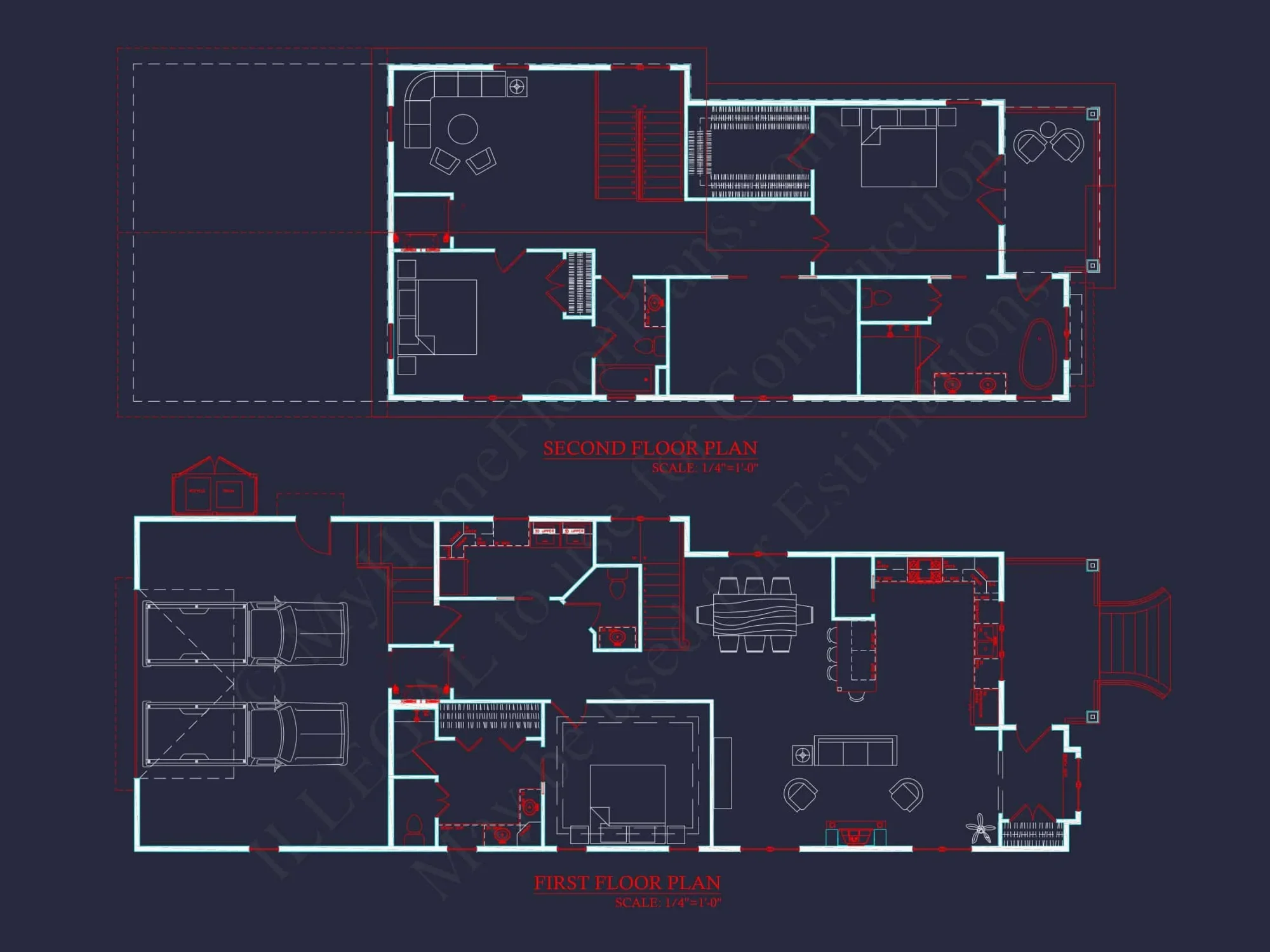 Modern 2-Story house Plan with CAD Blueprint & Designs