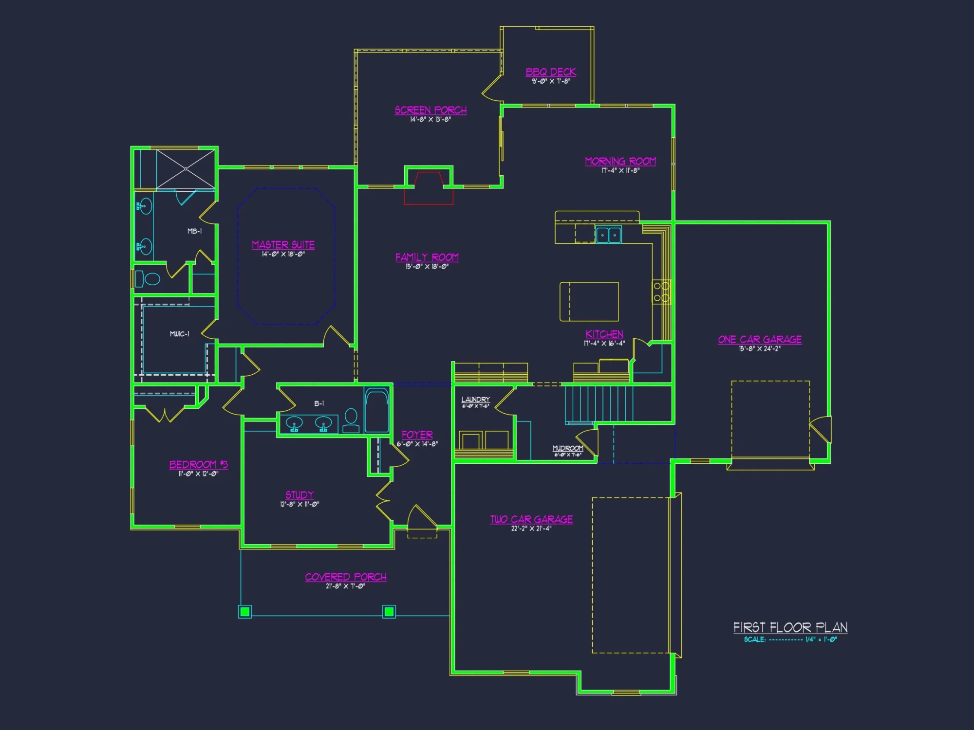 Spacious Craftsman house Floor Plan with CAD Architecture