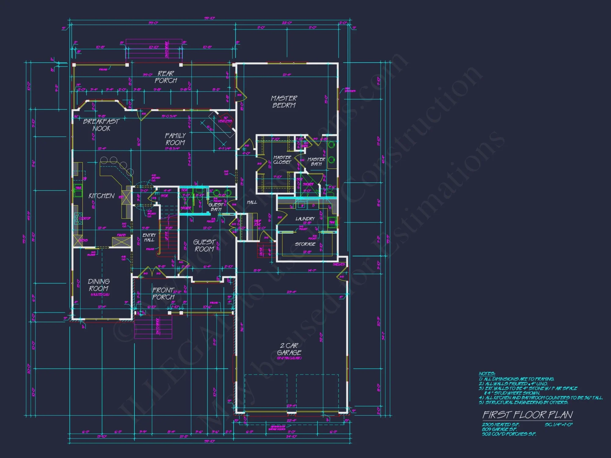 Craftsman house Plan with Detailed CAD Blueprint and Open Design